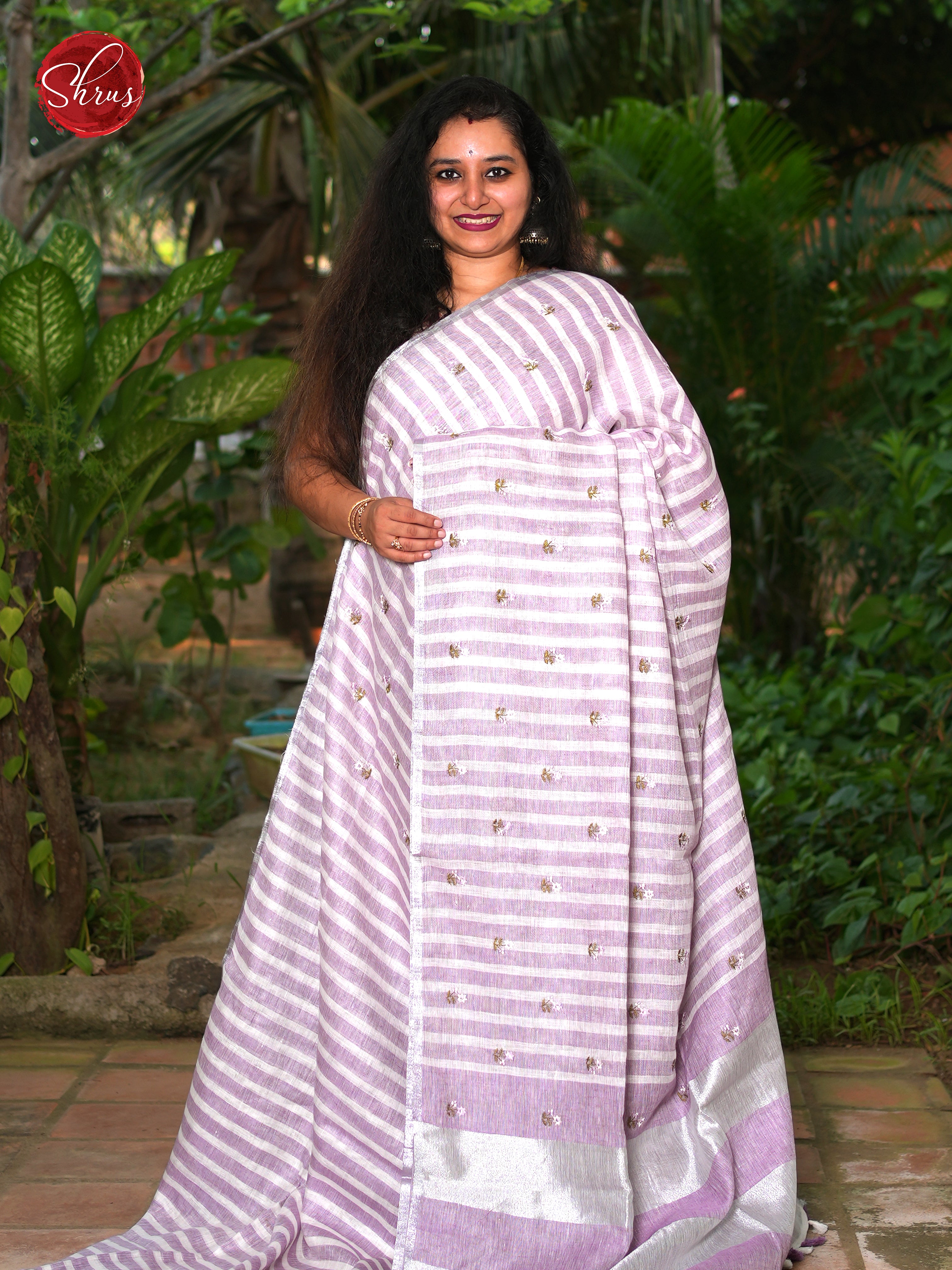 Lavender & Cream - Linen Saree - Shop on ShrusEternity.com