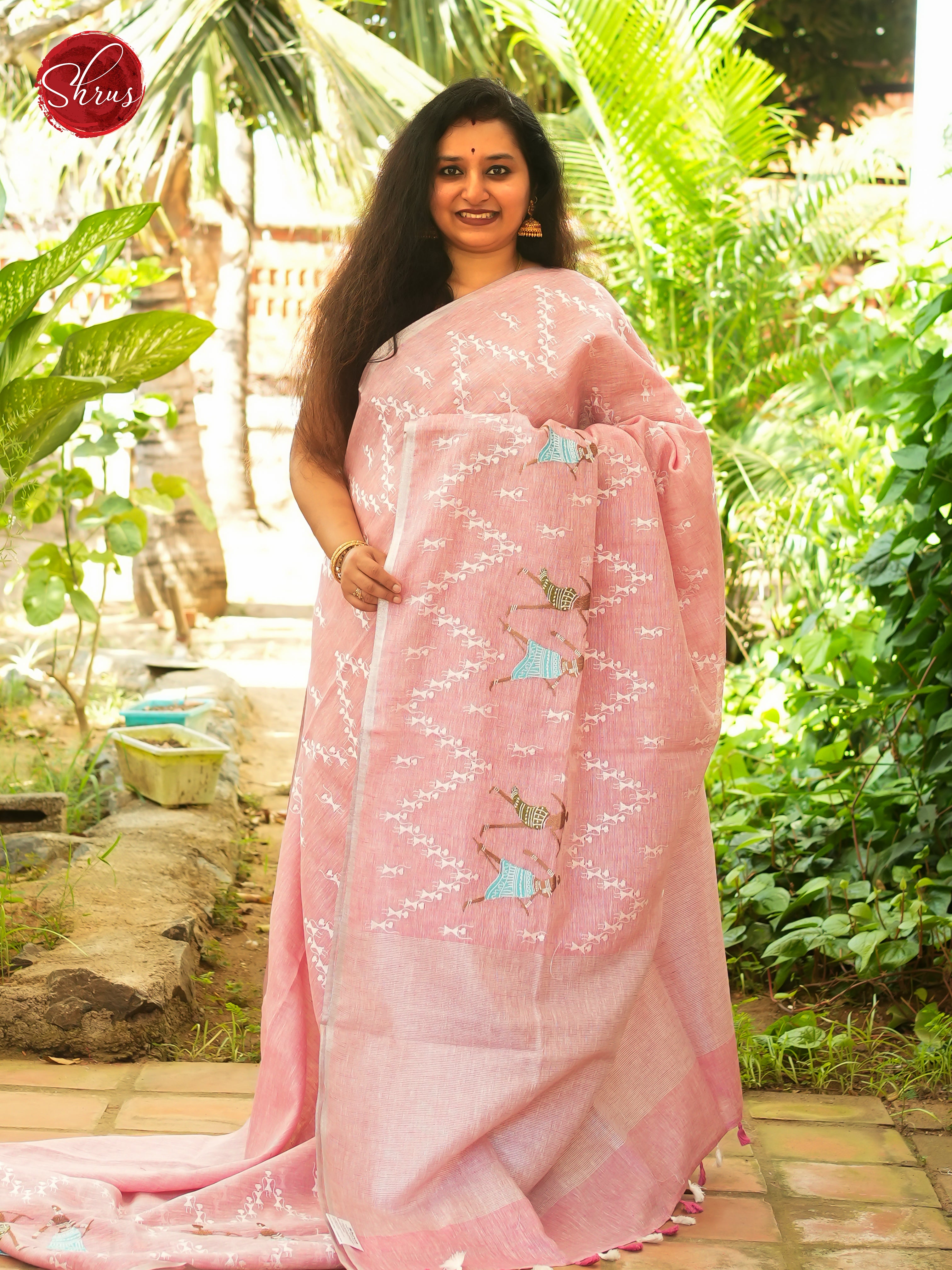 Pink - Linen Saree - Shop on ShrusEternity.com