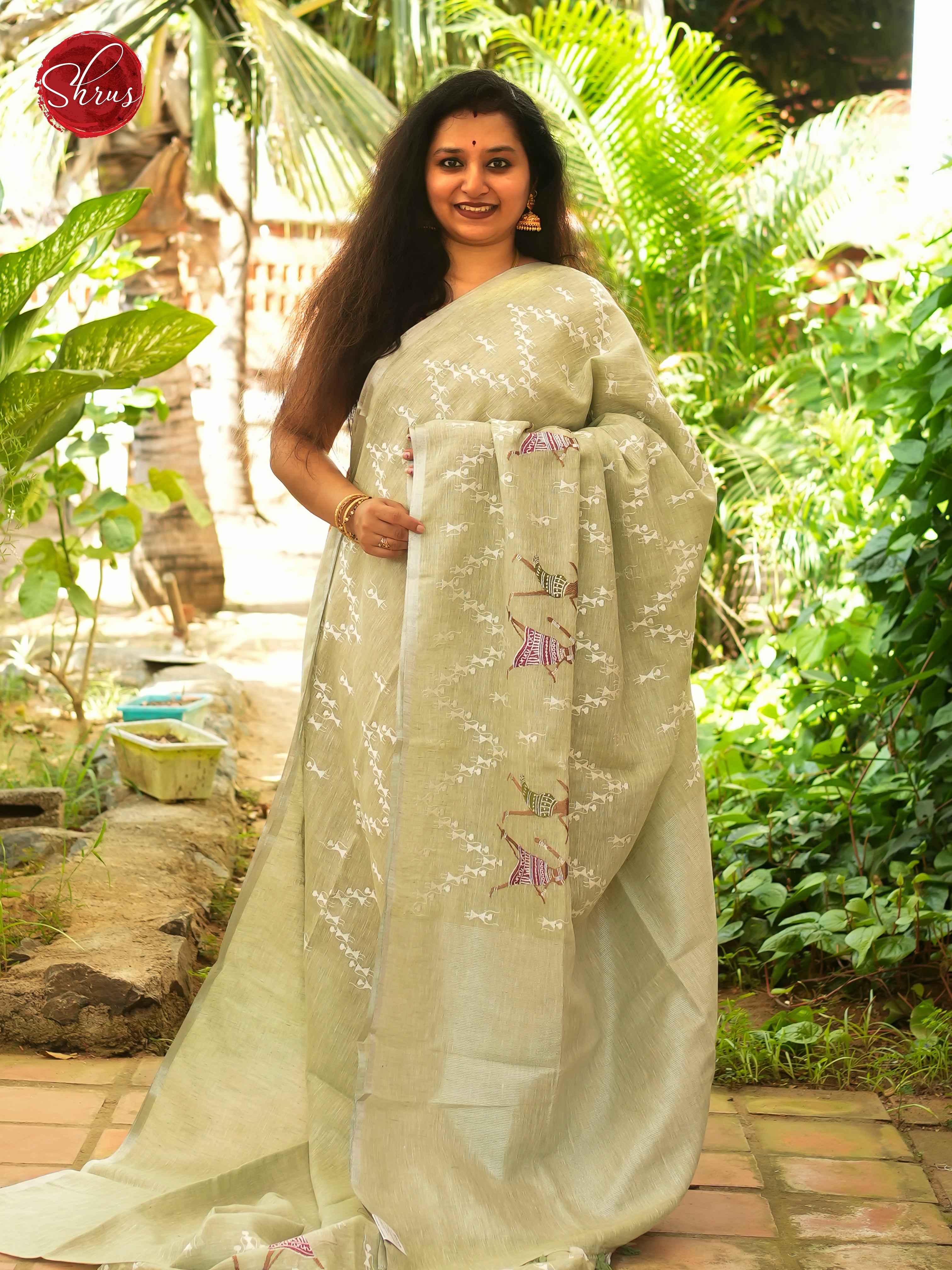 Green - Linen Saree - Shop on ShrusEternity.com