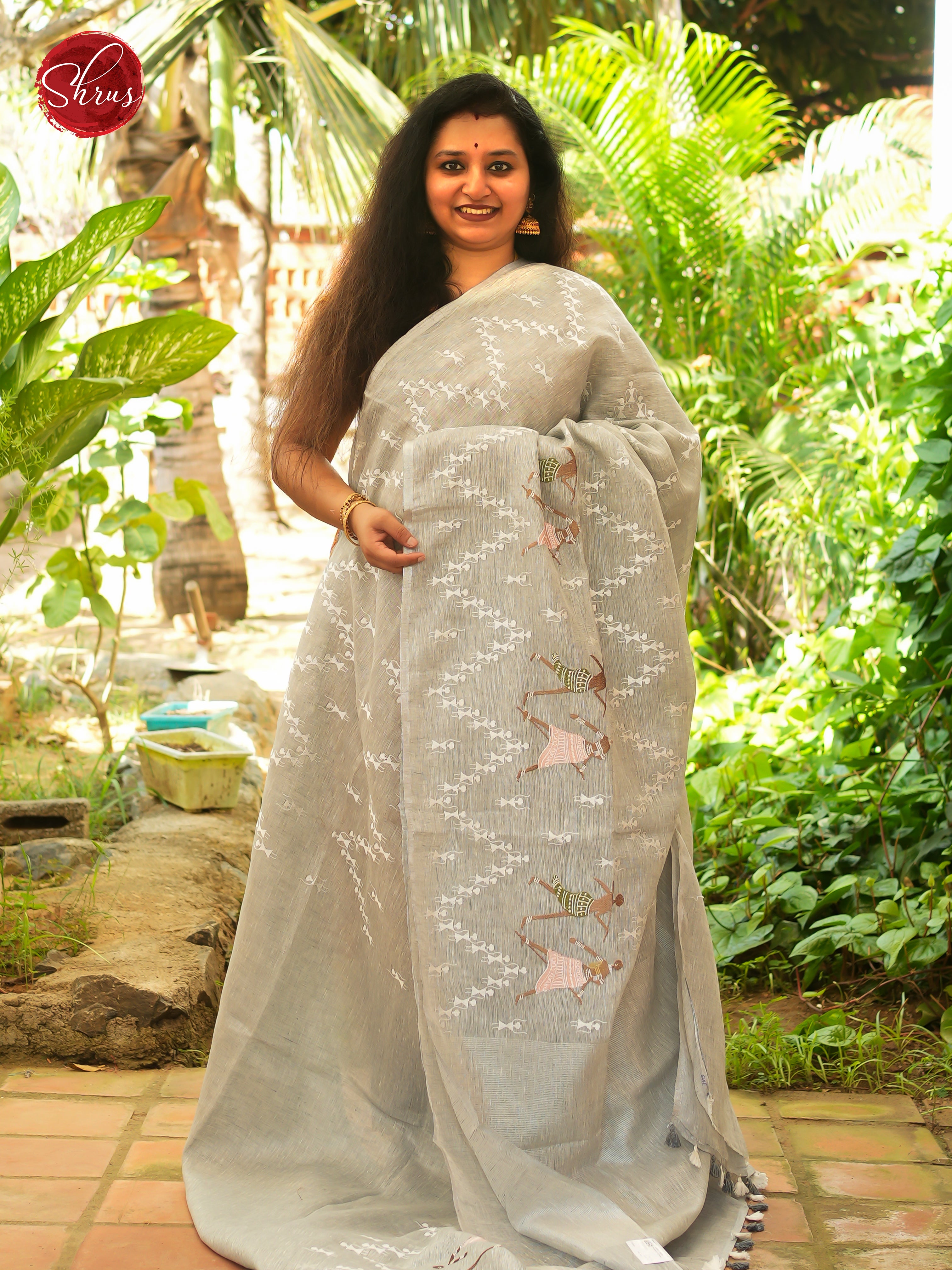 Grey - Linen Saree - Shop on ShrusEternity.com