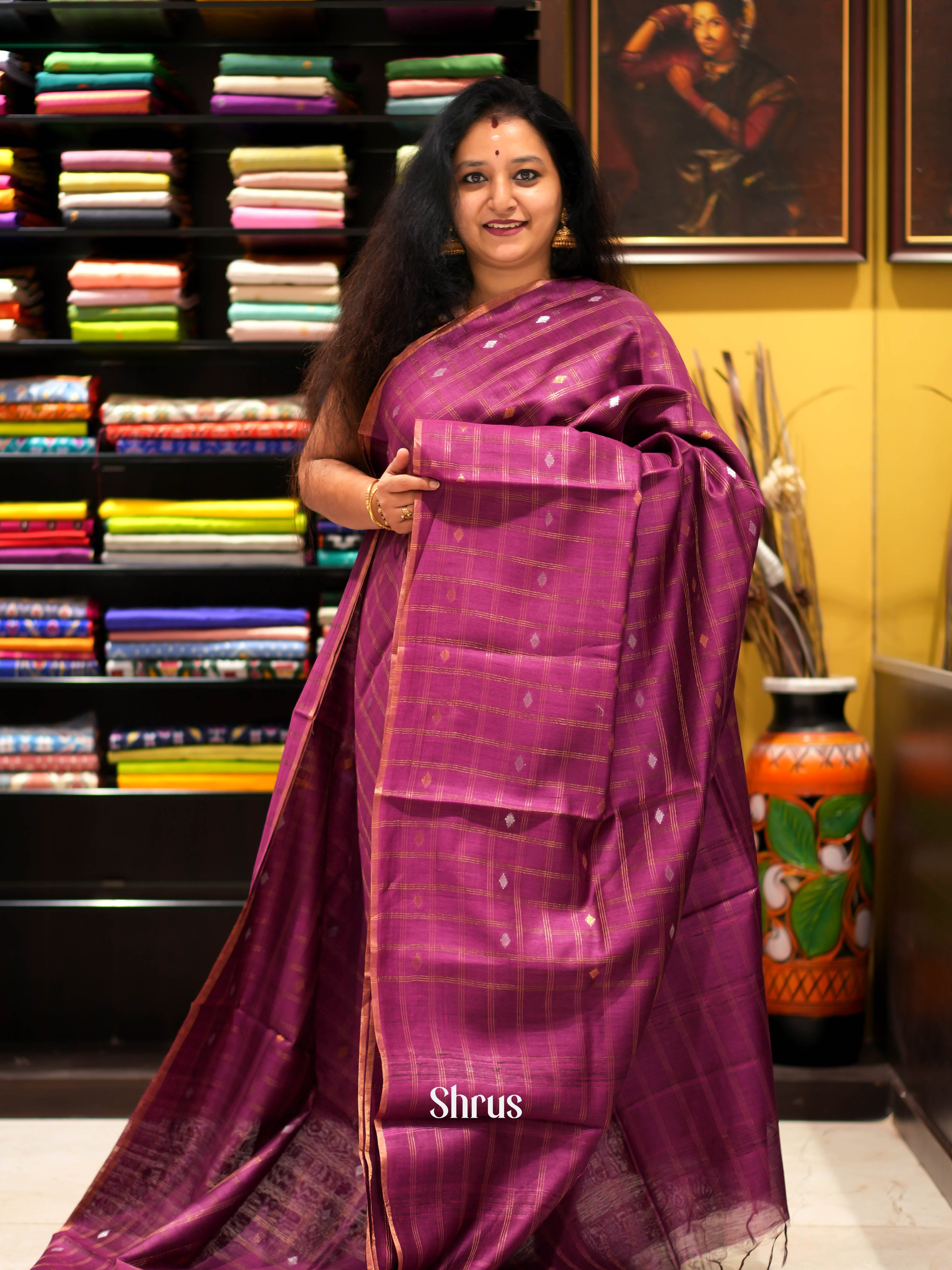 Maroon(Single Tone) - Tussar Saree - Shop on ShrusEternity.com