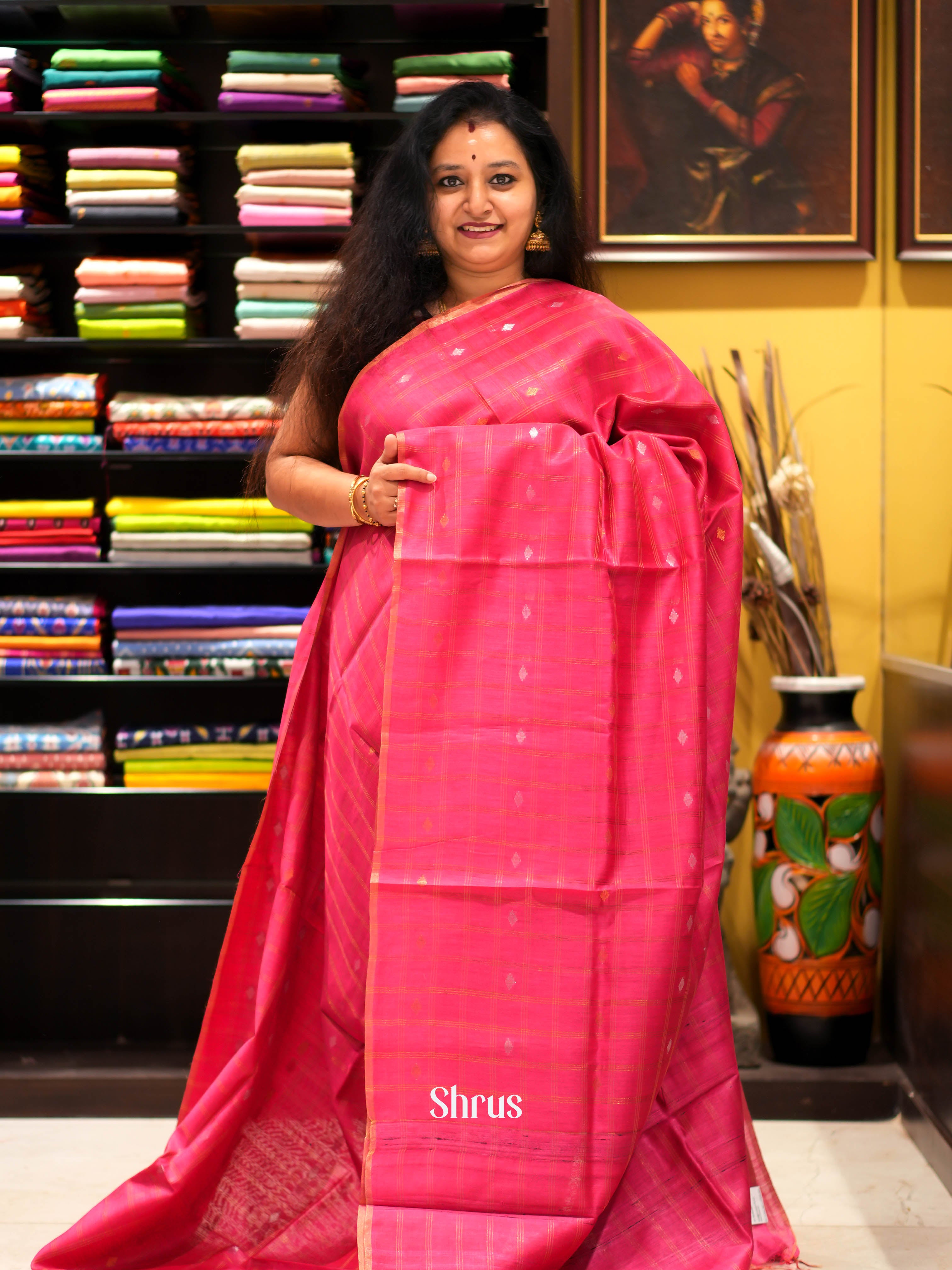 Red(Single Tone)- Tussar Saree - Shop on ShrusEternity.com