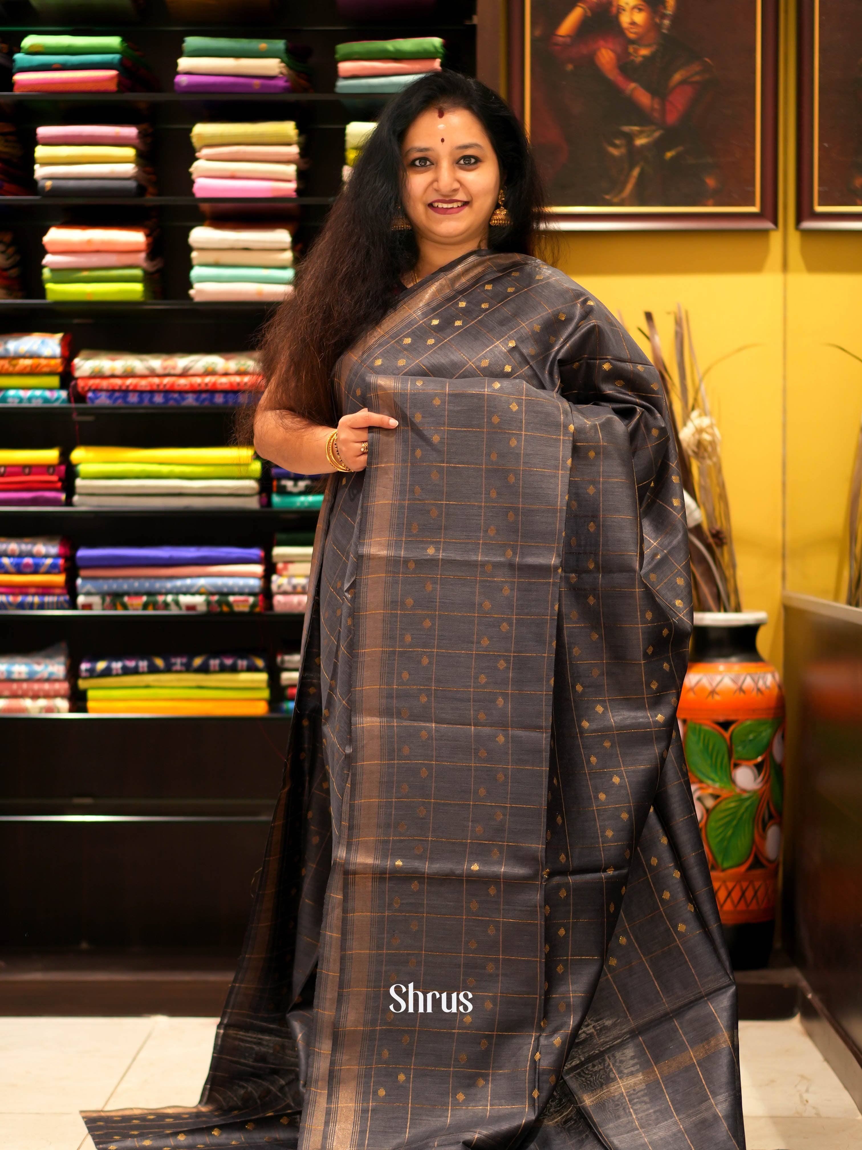 Black(Single Tone) - Tussar Saree - Shop on ShrusEternity.com