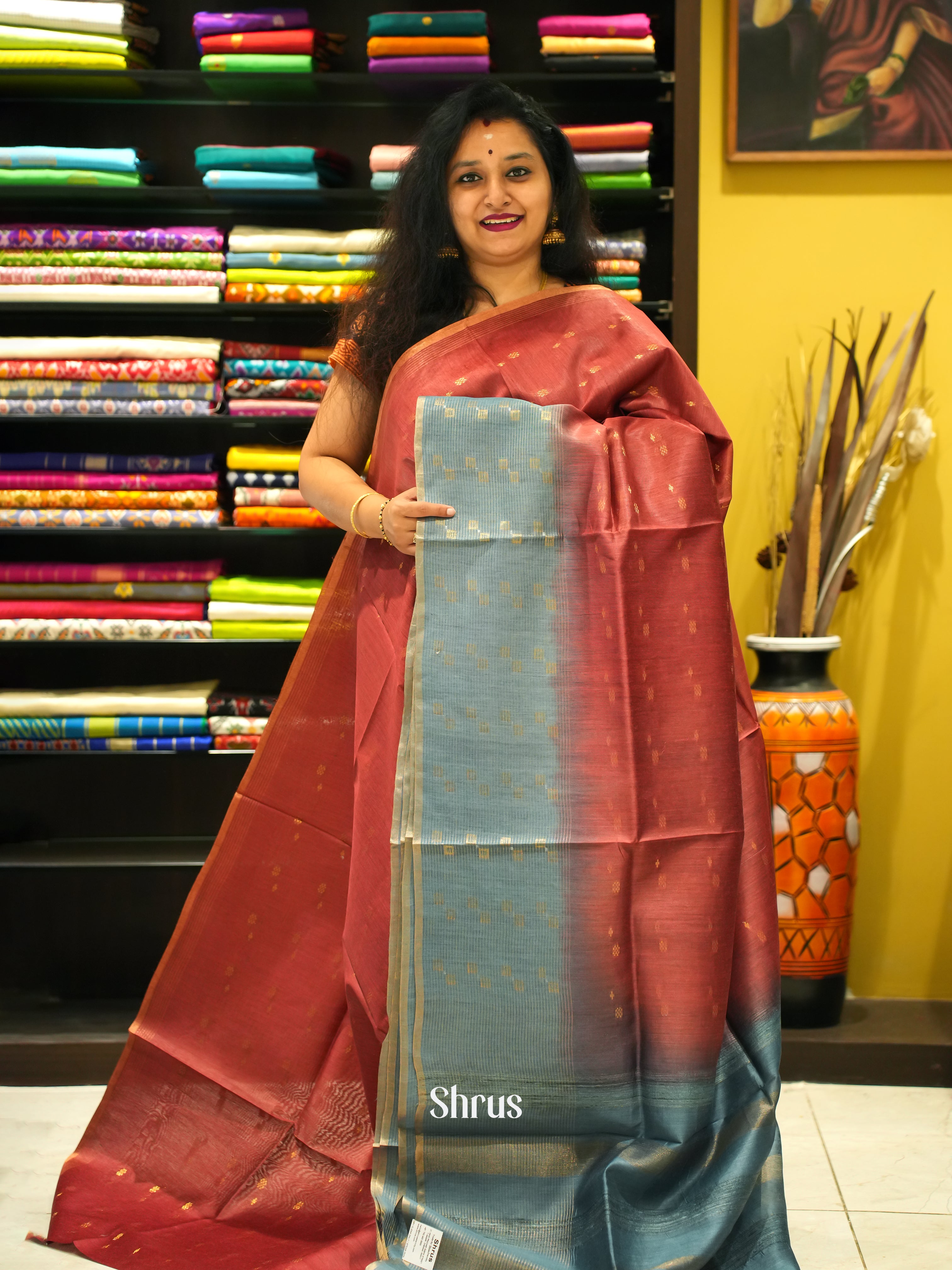 Red & Grey -Semi Tussar - Shop on ShrusEternity.com