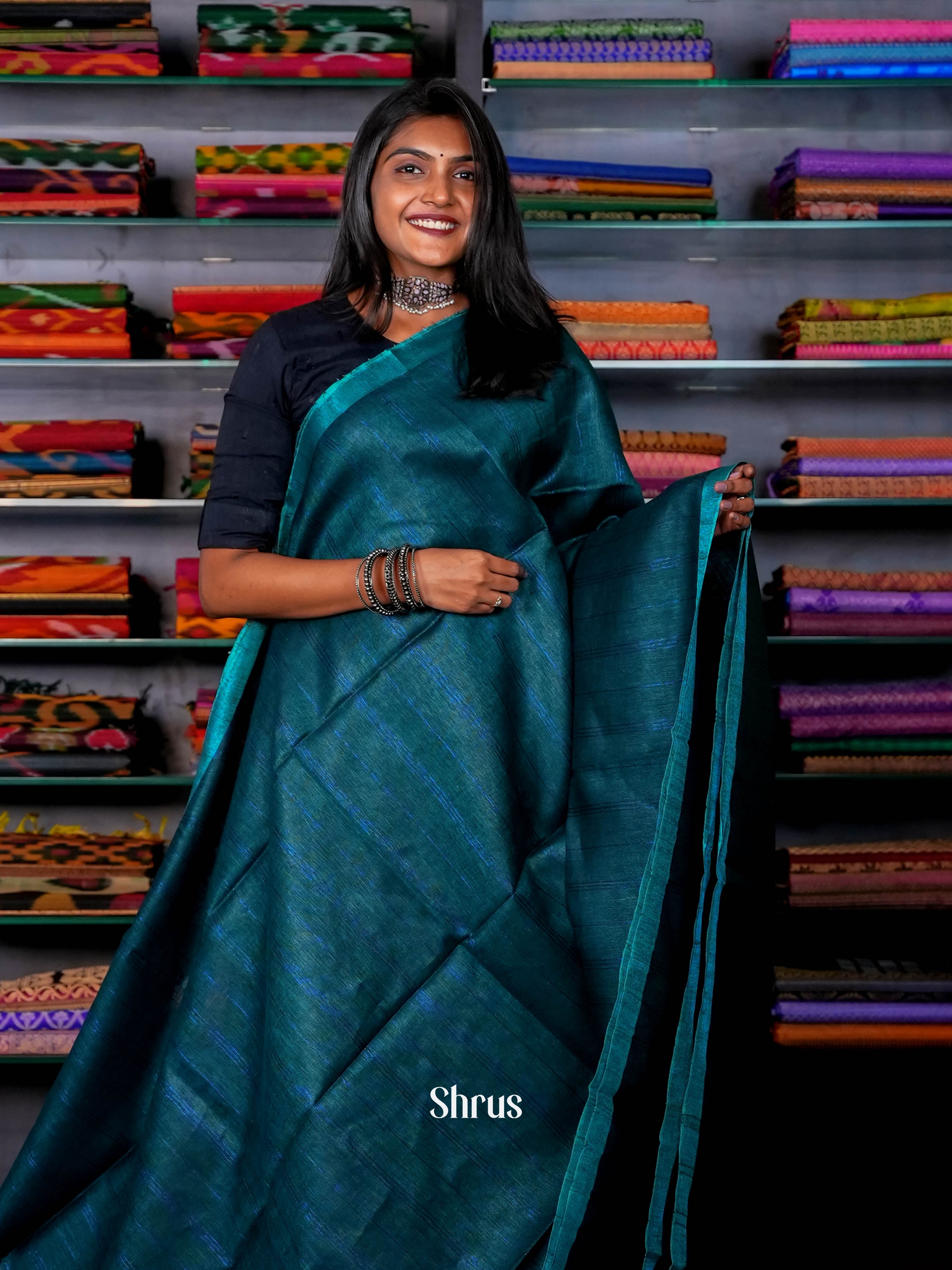 Peacock Green - Linen Saree - Shop on ShrusEternity.com