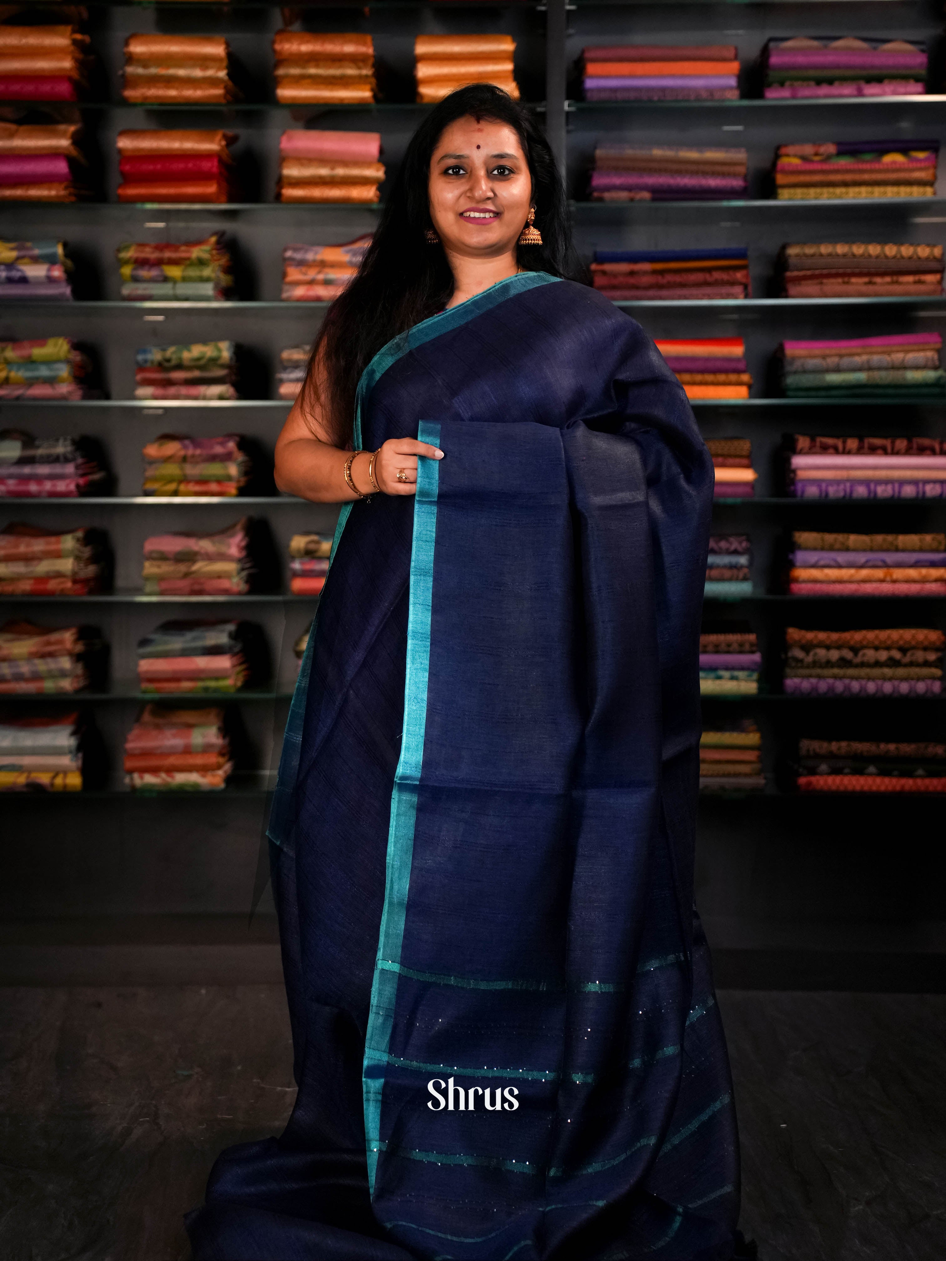 Indigo - Linen Saree Saree - Shop on ShrusEternity.com