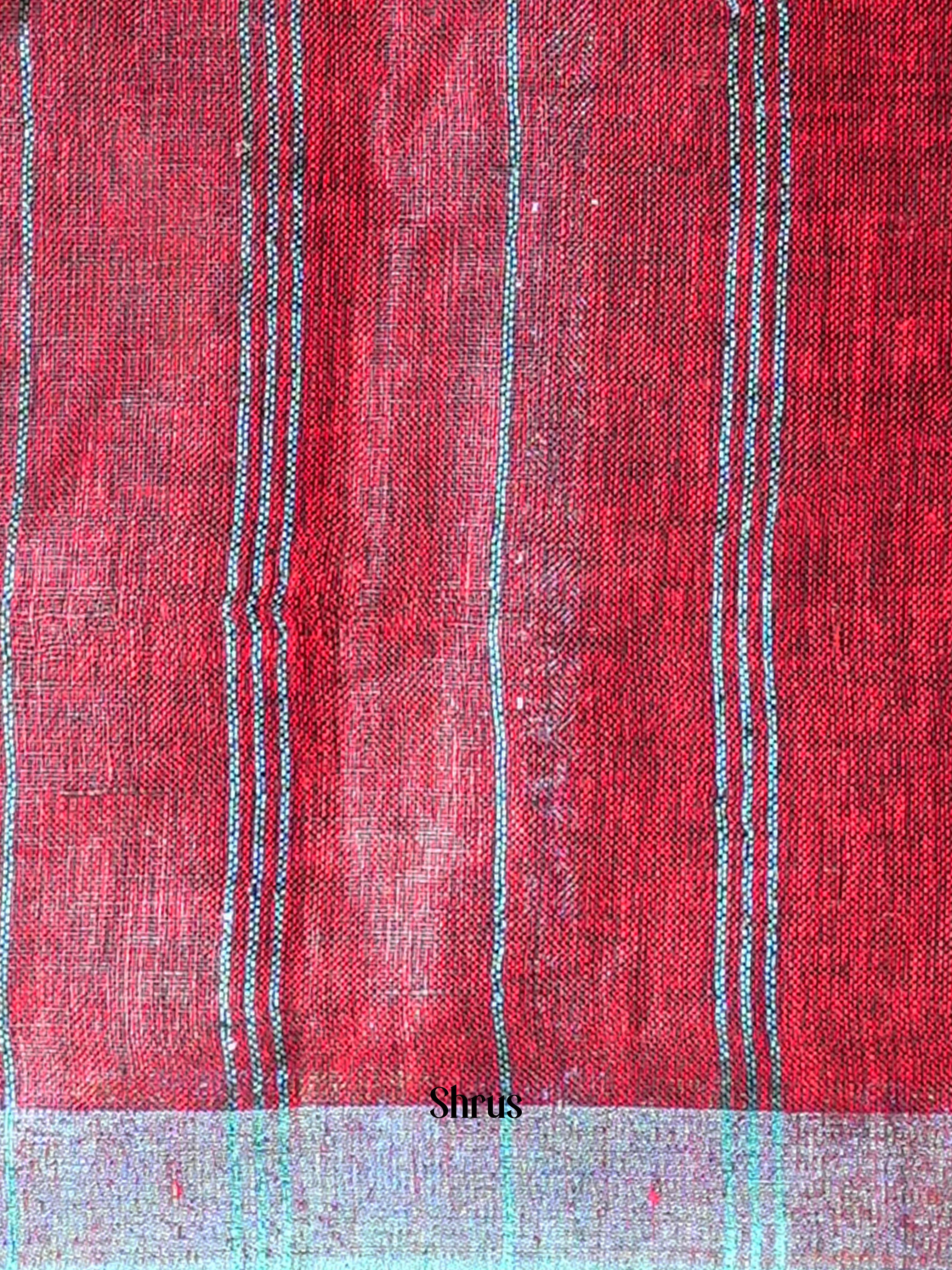 Maroon & Blue - Linen Saree - Shop on ShrusEternity.com