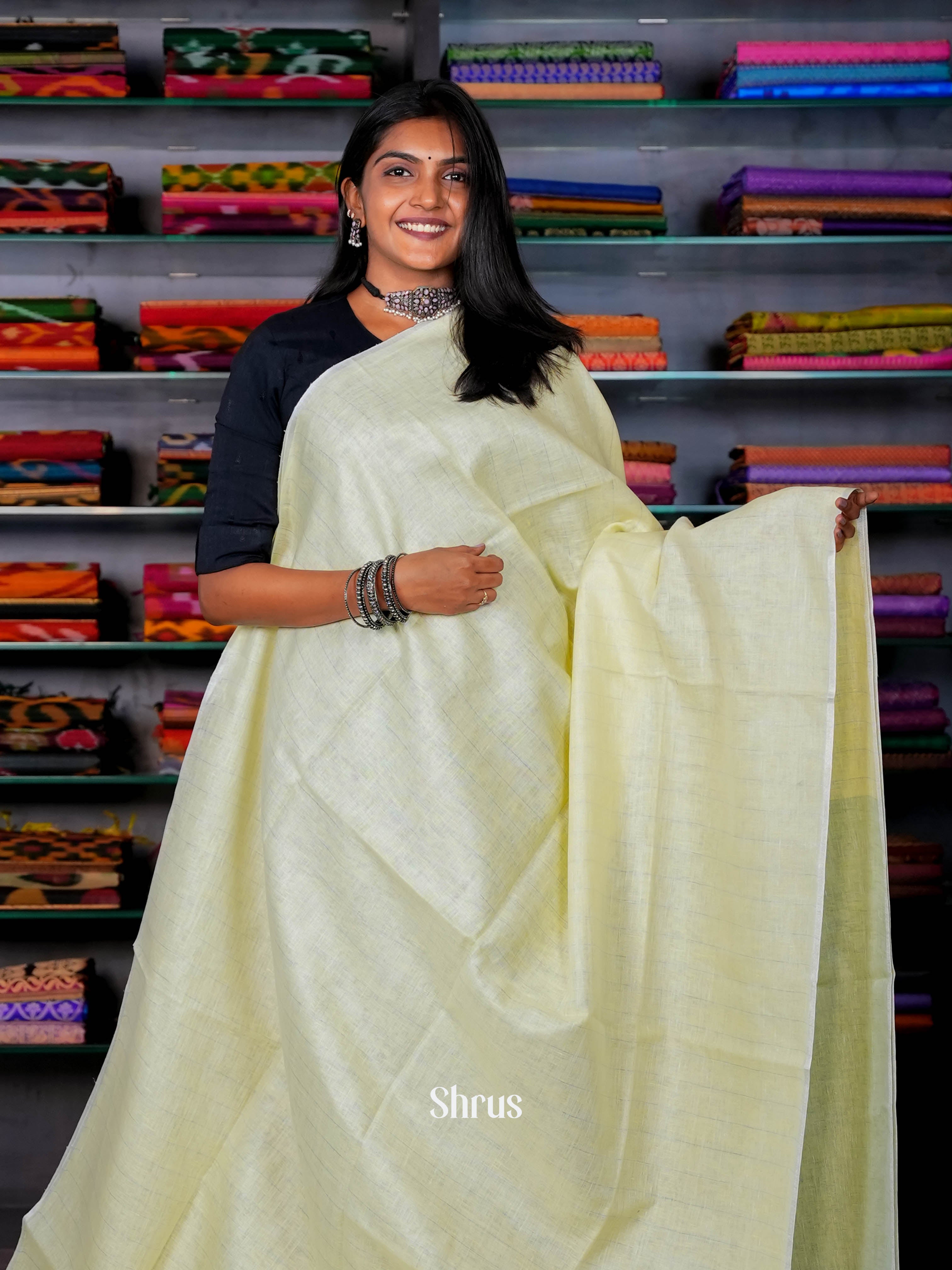 Green - Linen Saree - Shop on ShrusEternity.com