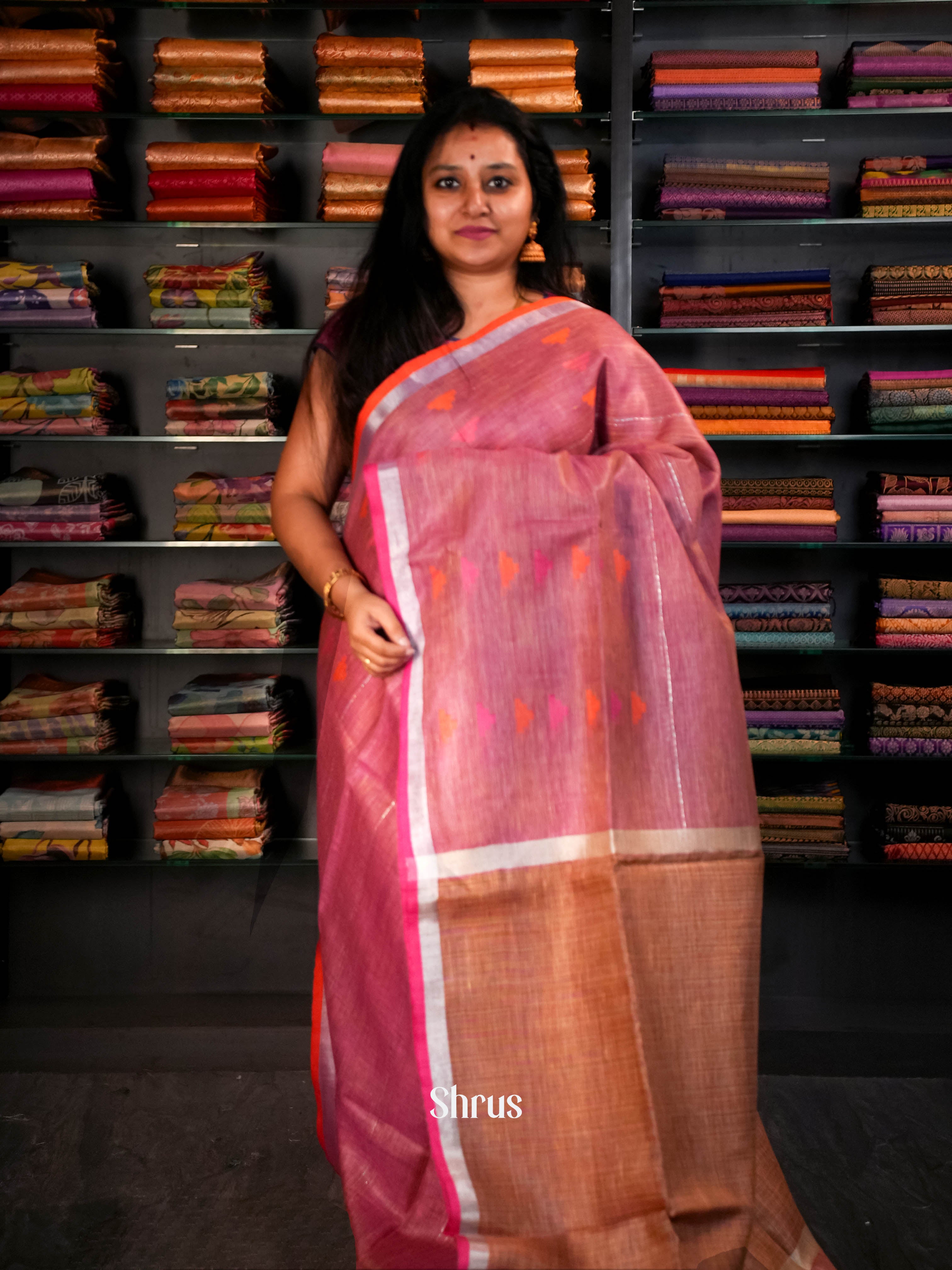 Pink - Linen Saree Saree - Shop on ShrusEternity.com