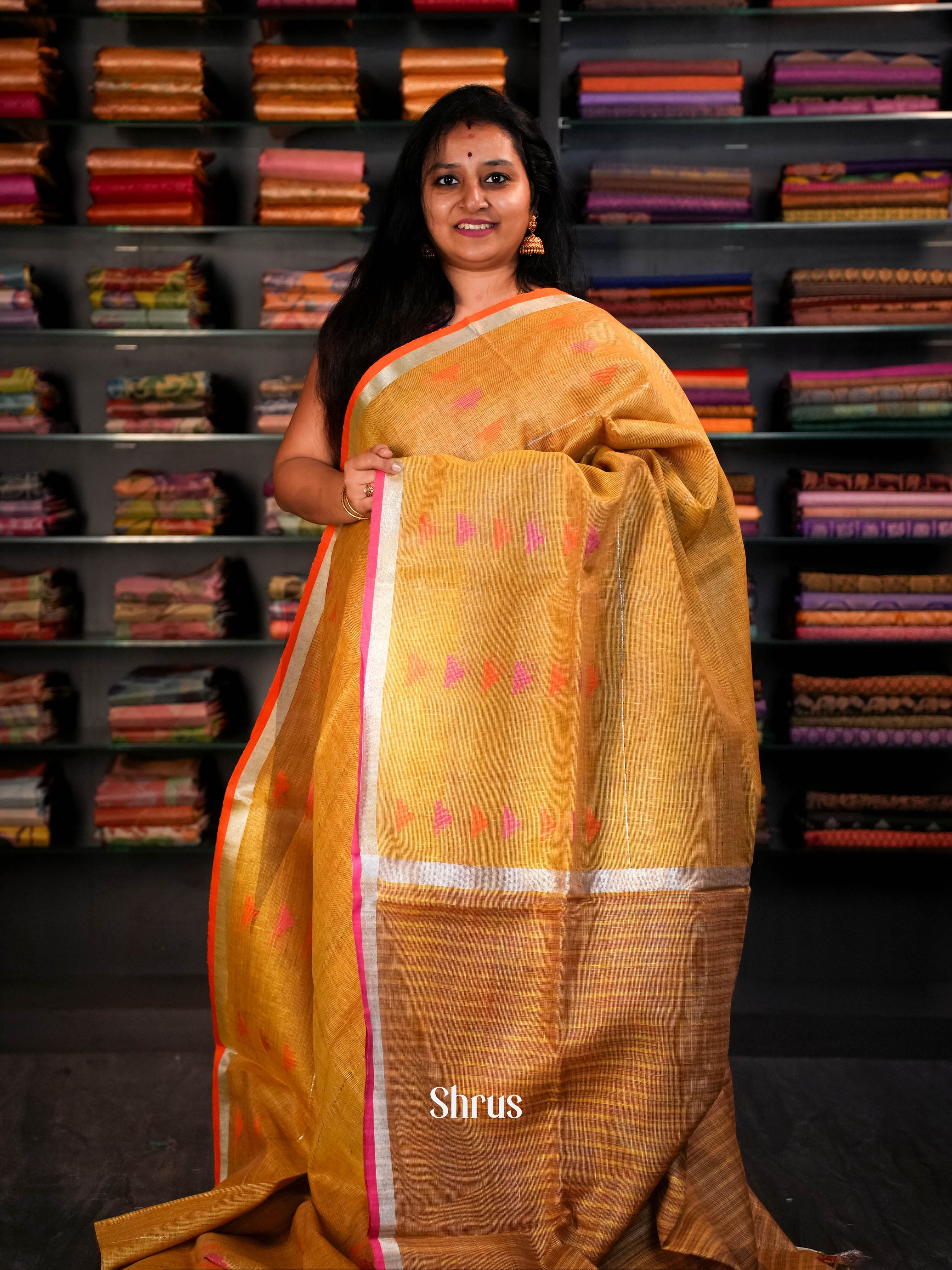 Yellow - Linen Saree Saree - Shop on ShrusEternity.com