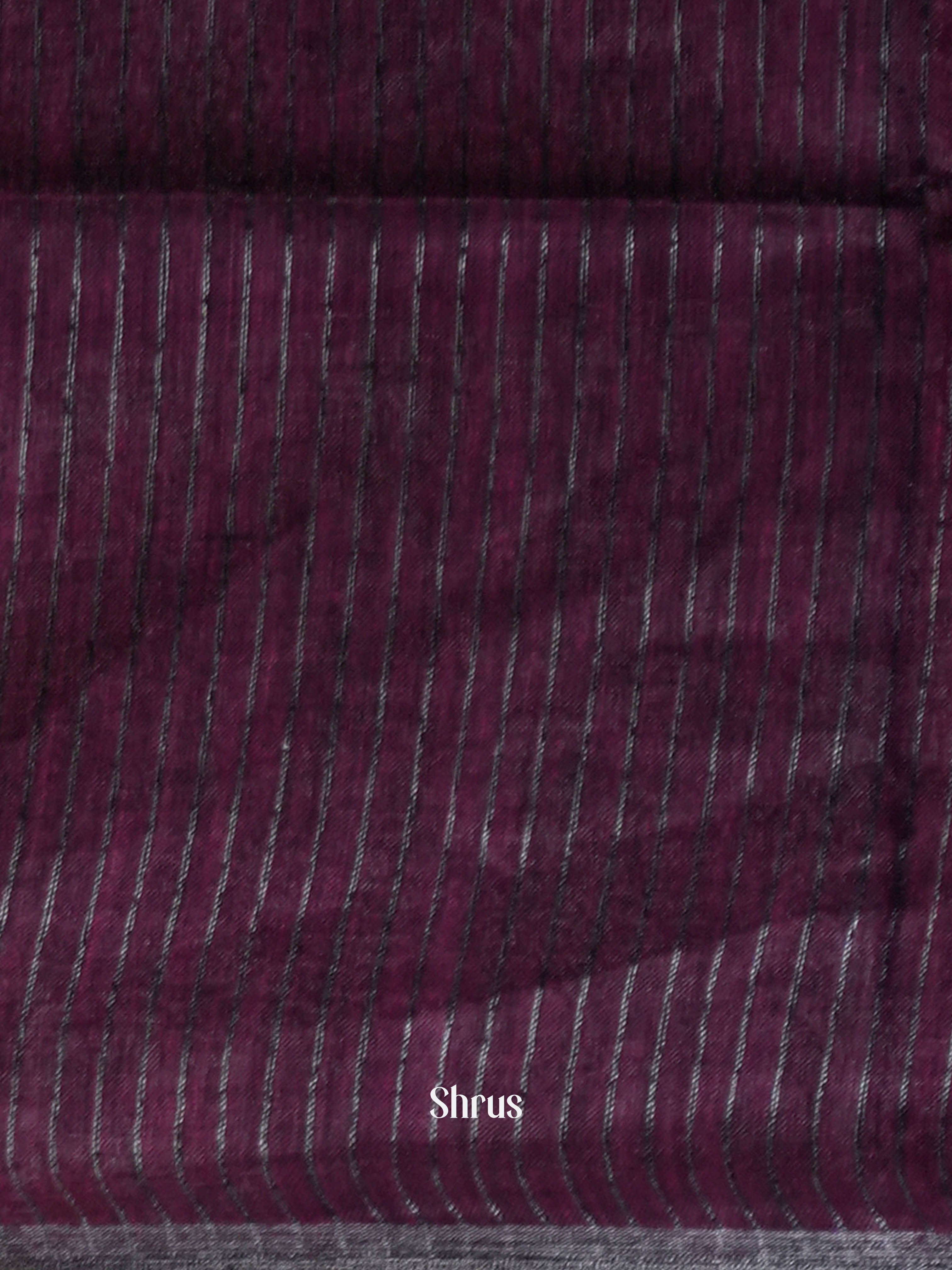 Pinkish Maroon & Black - Linen Saree Saree - Shop on ShrusEternity.com
