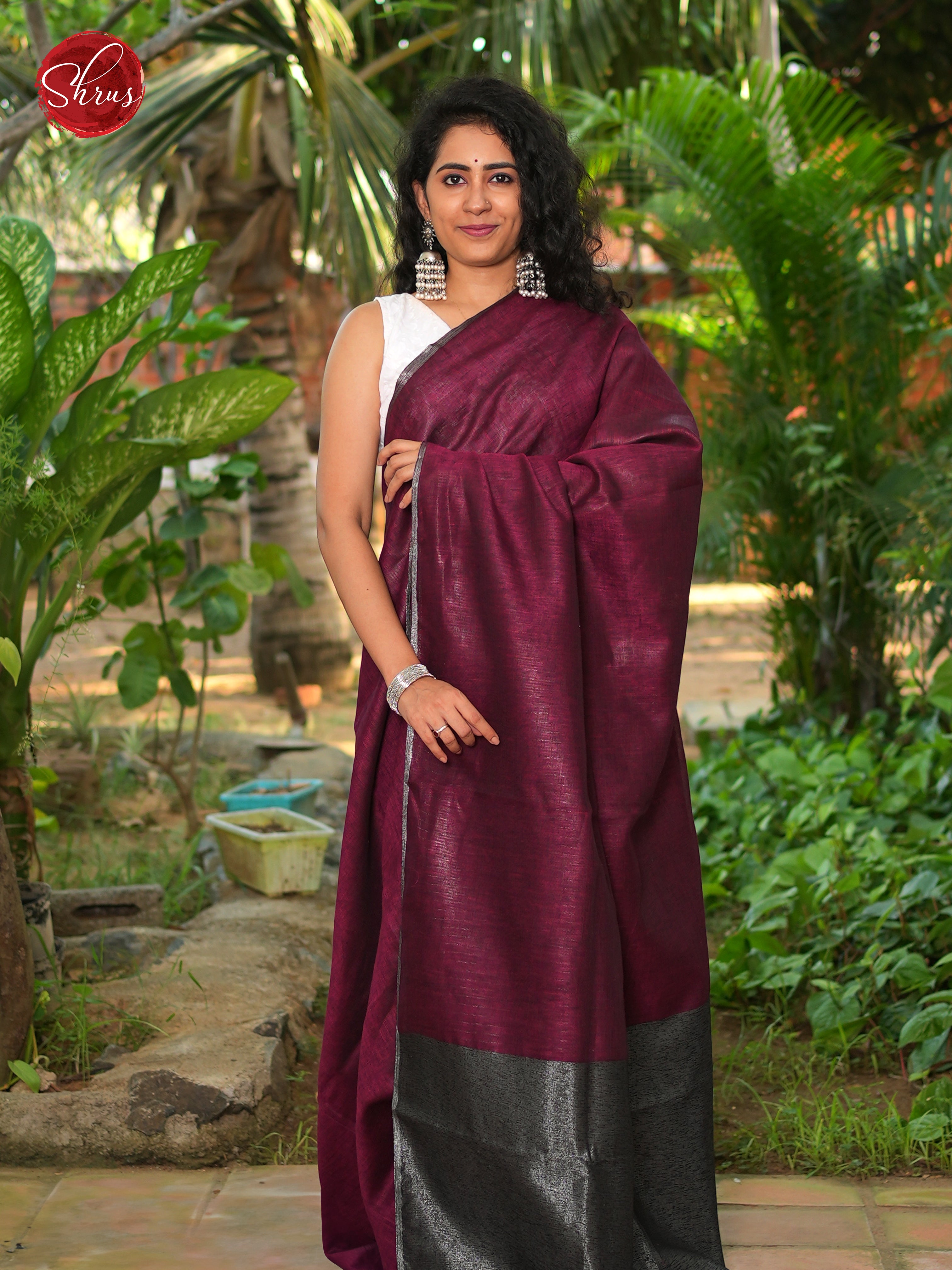 Wine - Linen Saree - Shop on ShrusEternity.com