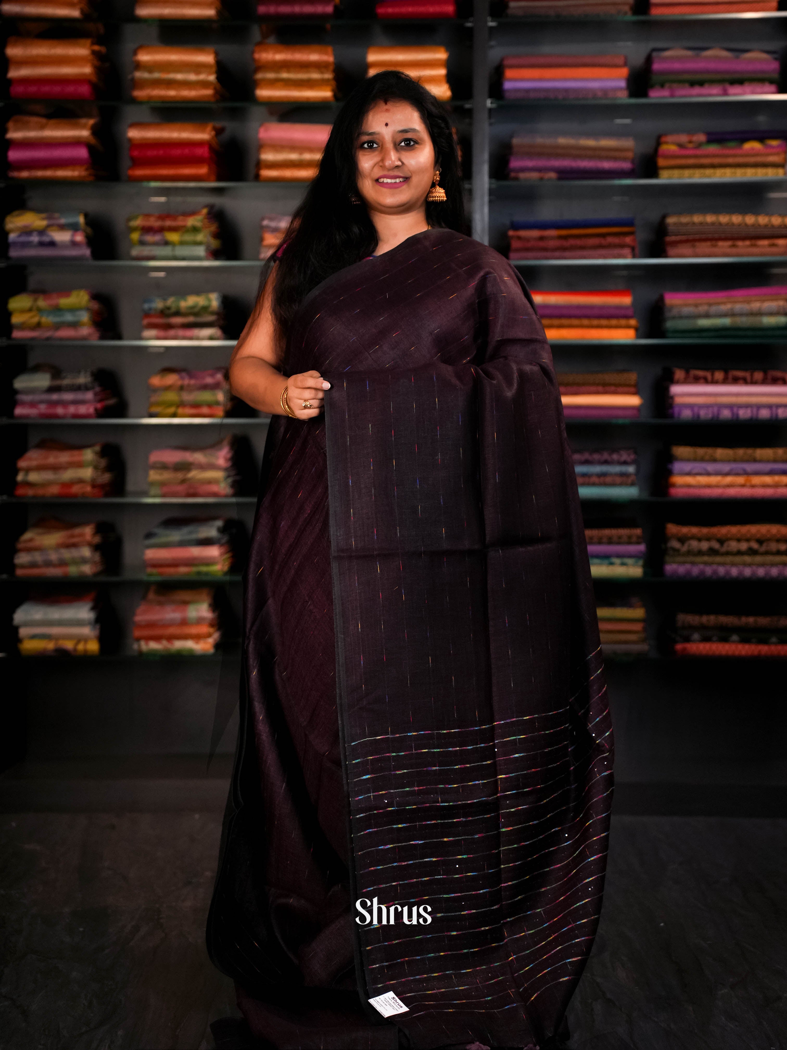 Deep Maroon - Linen Saree Saree - Shop on ShrusEternity.com
