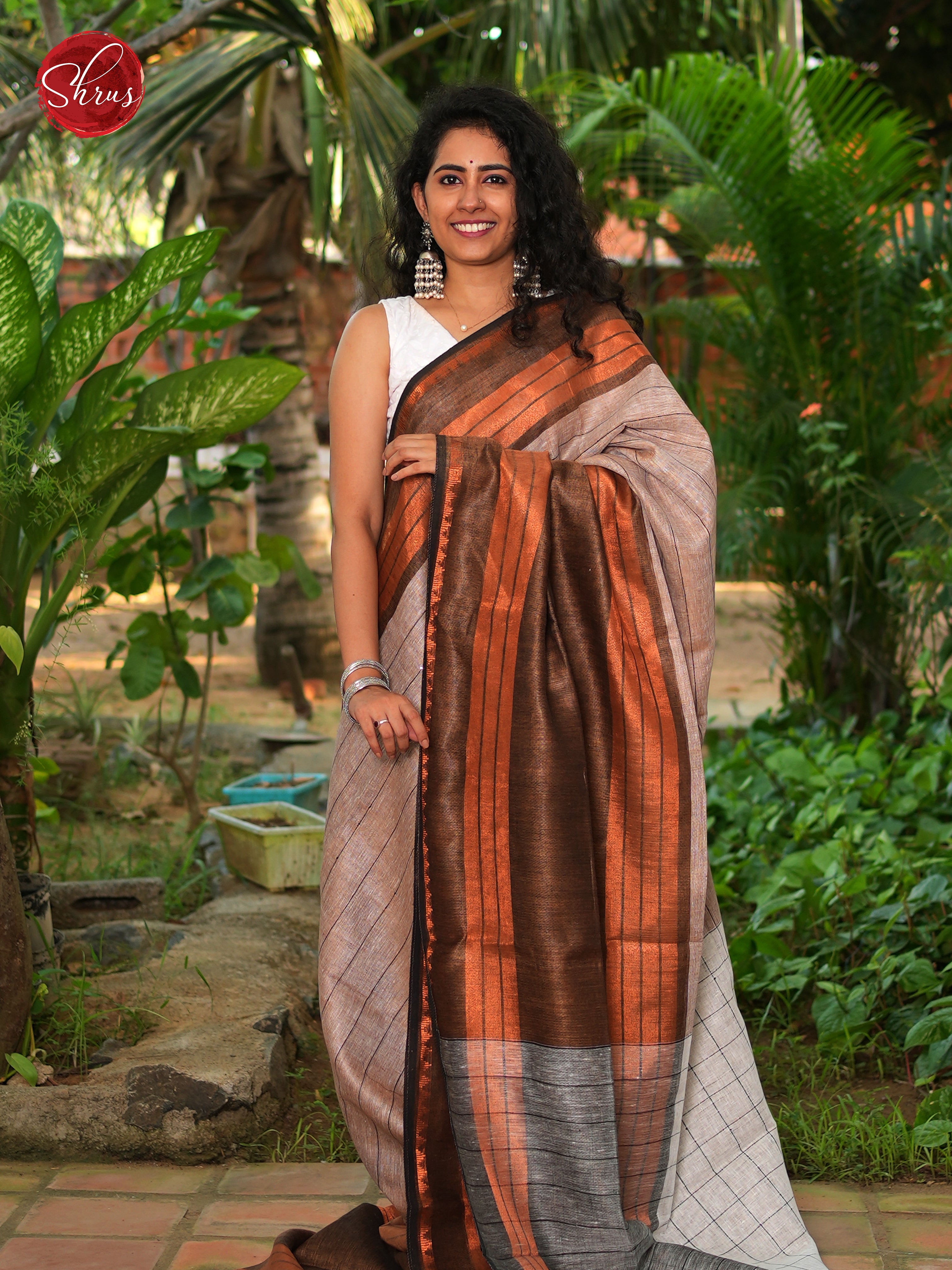 Dusty Brown & Brown - Linen Saree - Shop on ShrusEternity.com