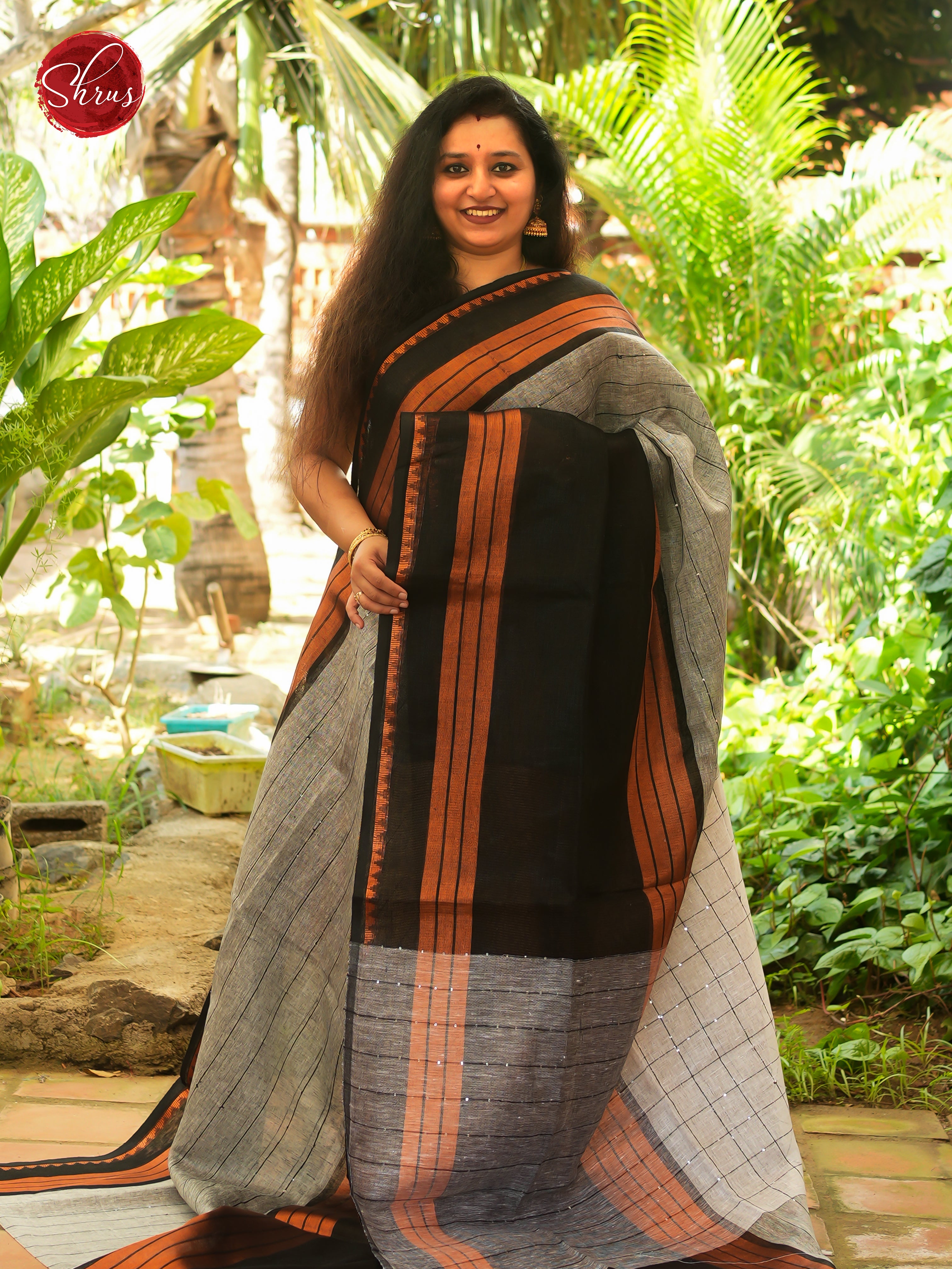 Grey & Black - Linen Saree - Shop on ShrusEternity.com