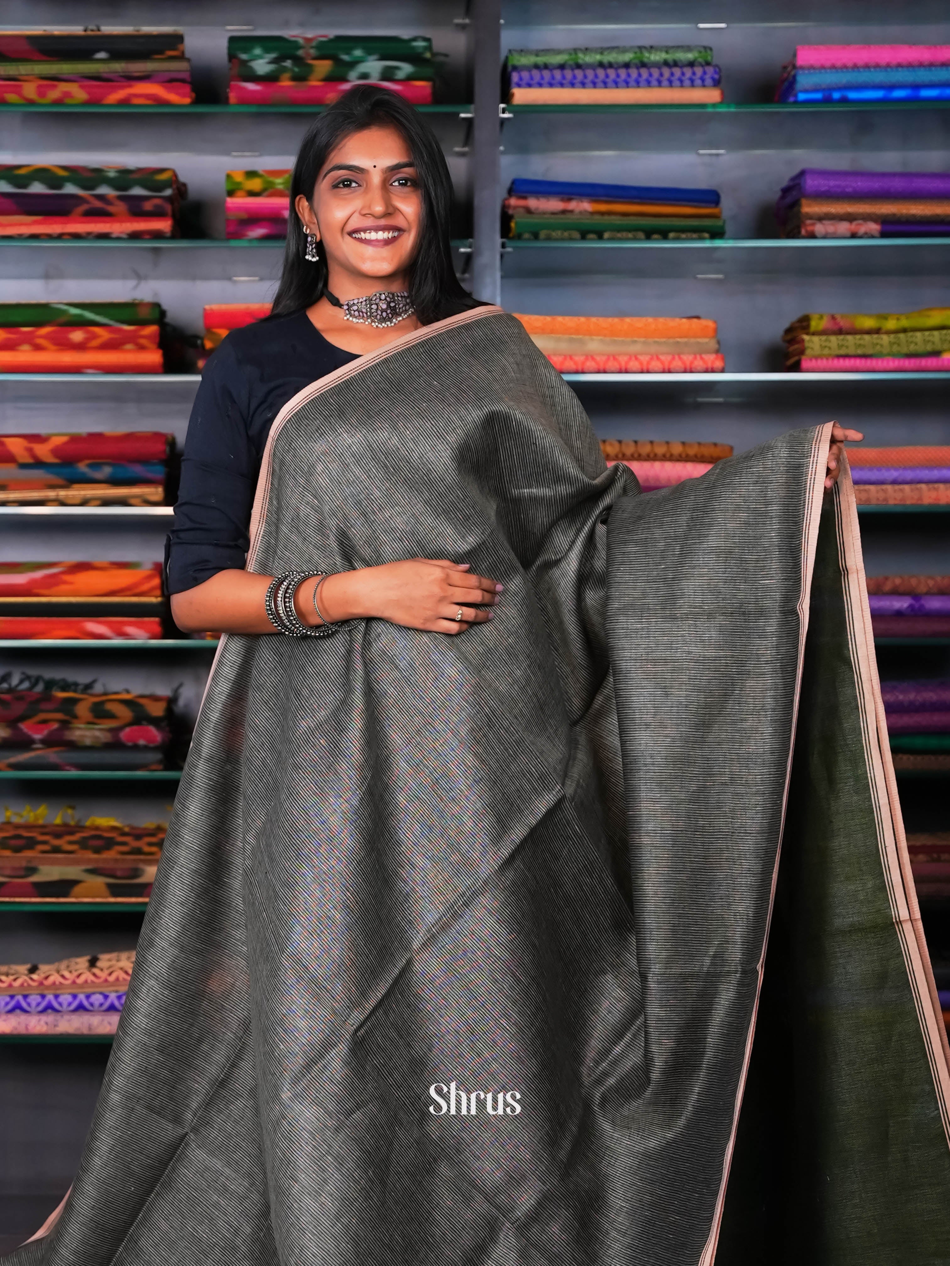 Green - Linen Saree - Shop on ShrusEternity.com