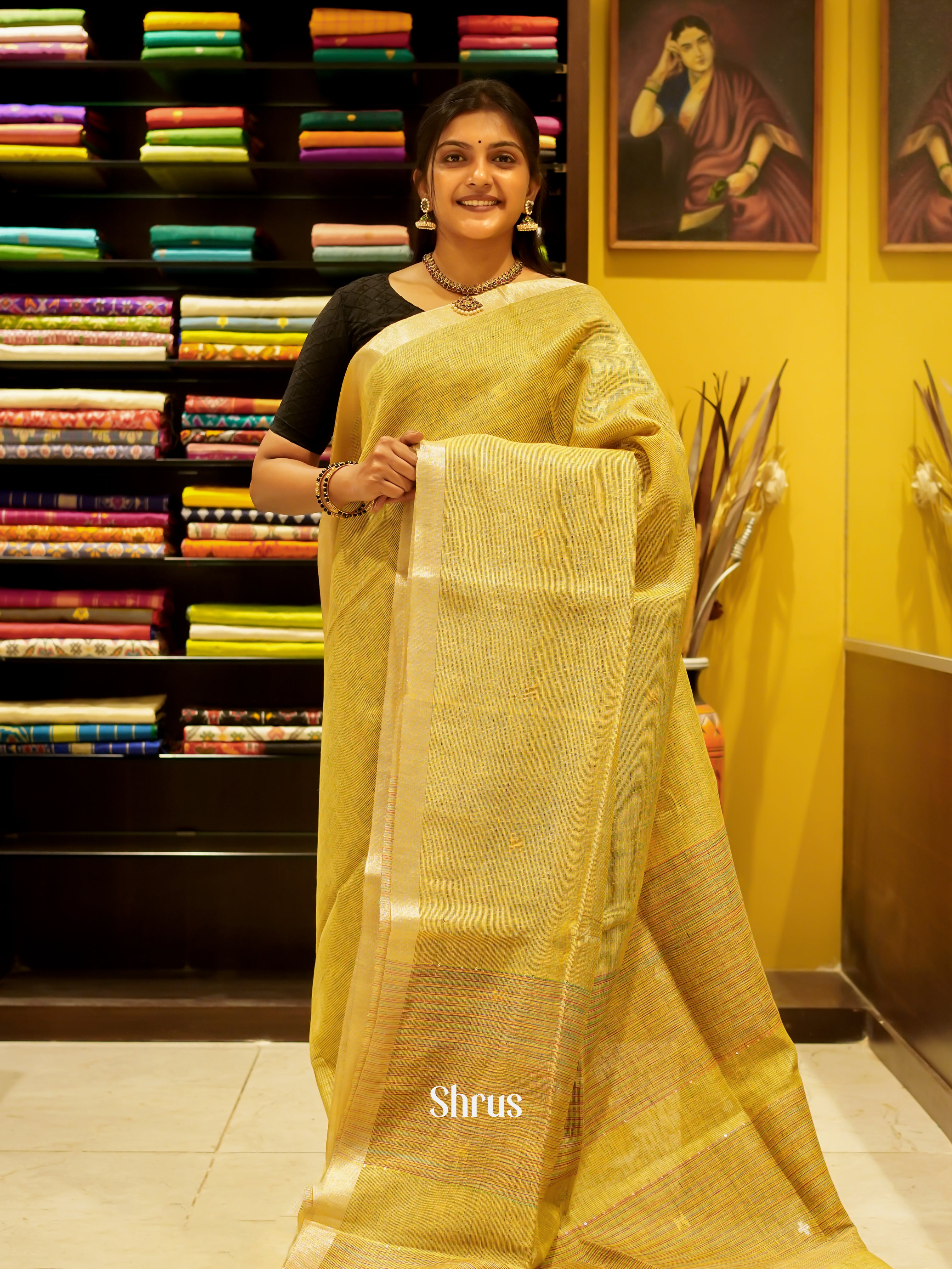 Mustard - Linen Saree - Shop on ShrusEternity.com
