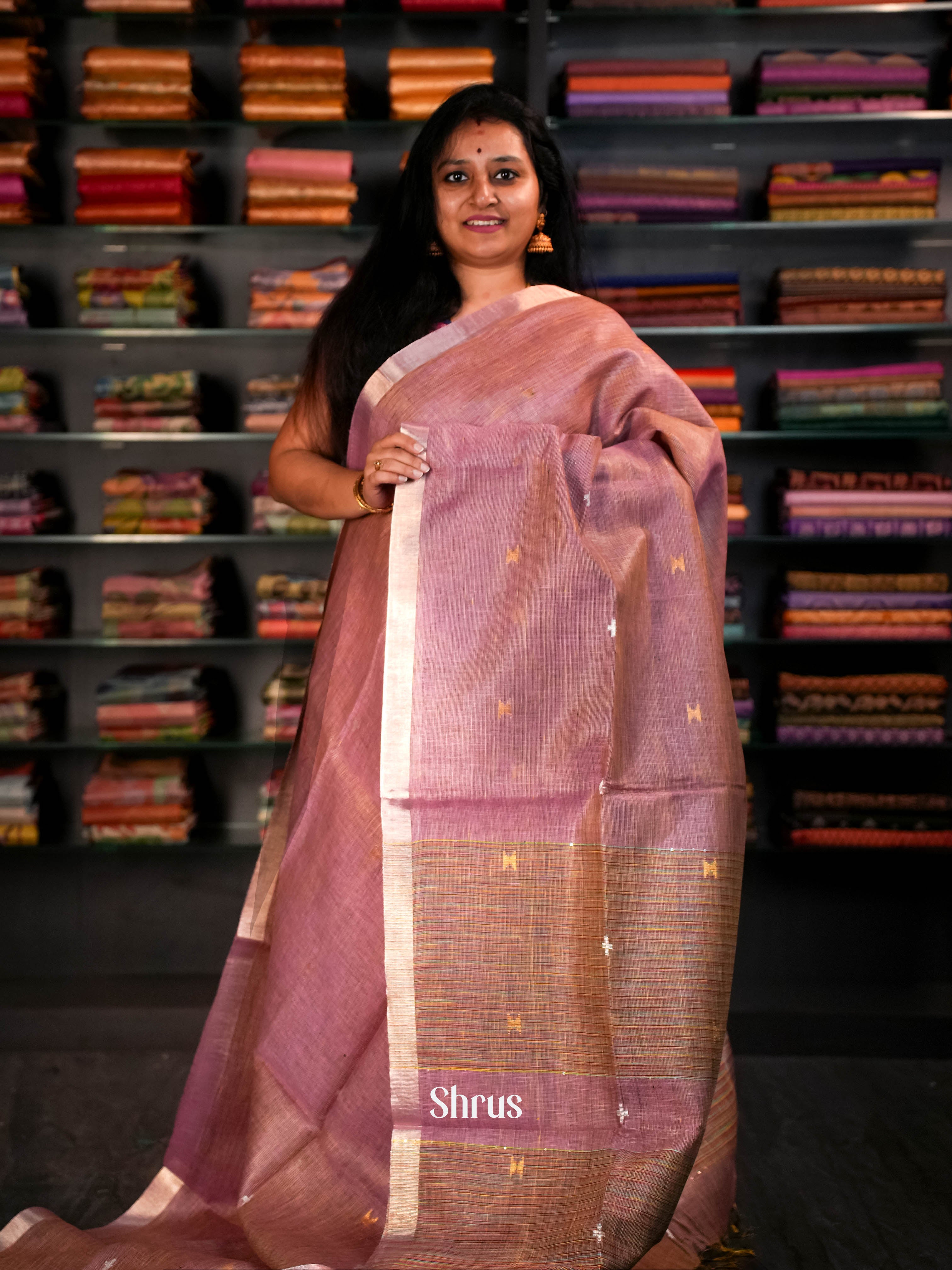 Peachy Pink - Linen Saree Saree - Shop on ShrusEternity.com