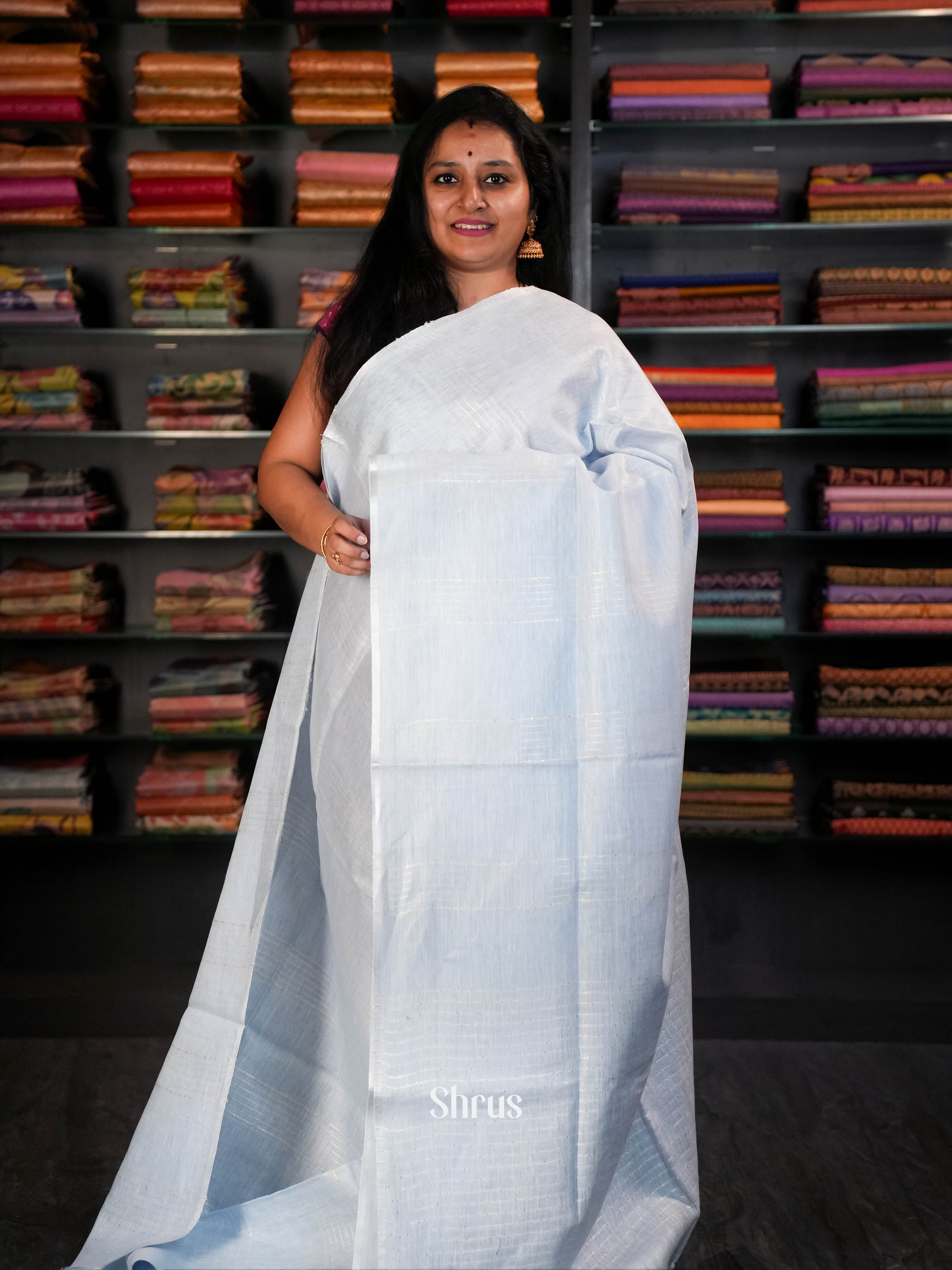 Bluish Grey - Linen Saree Saree - Shop on ShrusEternity.com
