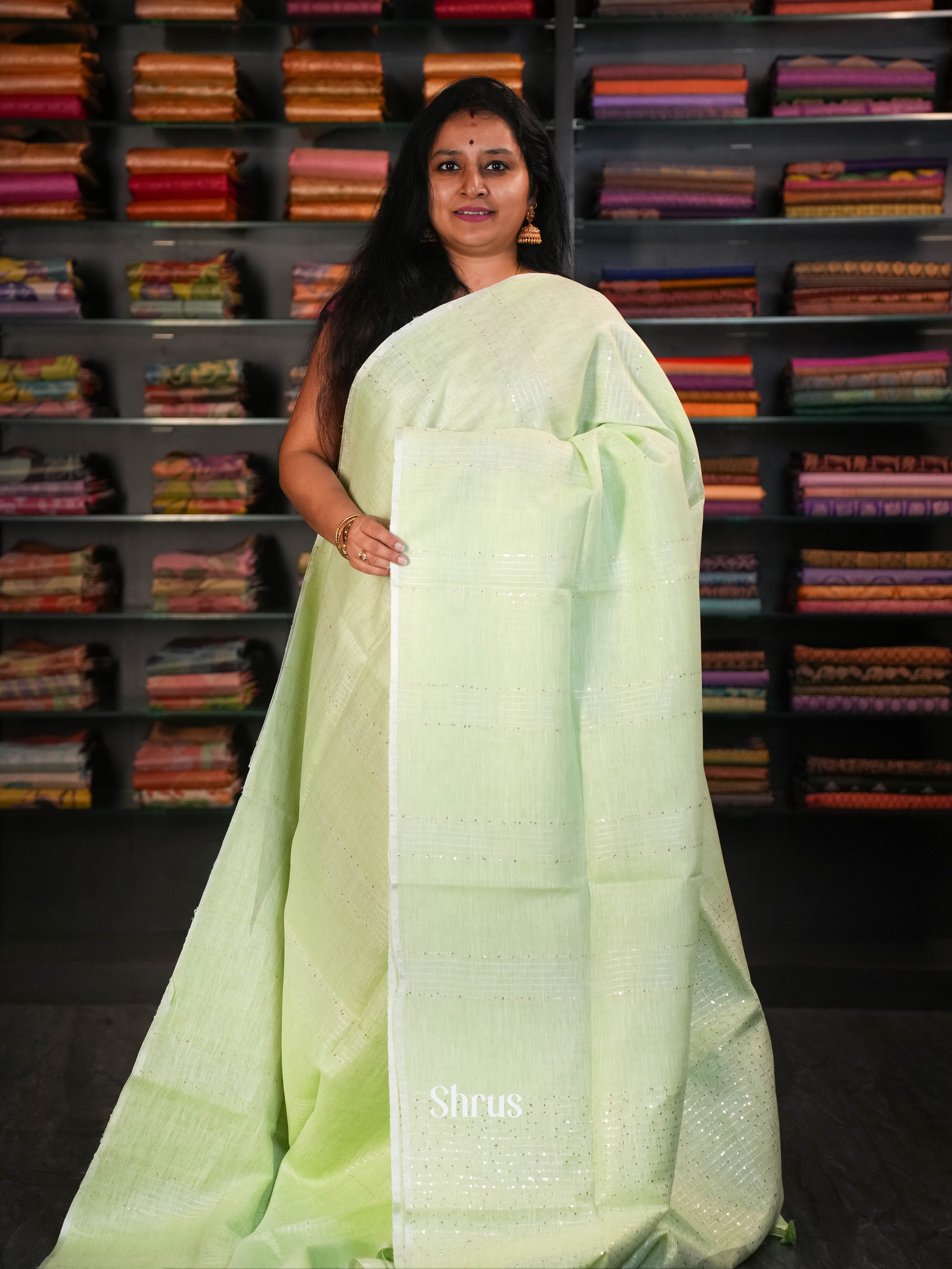 Light Green - Linen Saree Saree - Shop on ShrusEternity.com