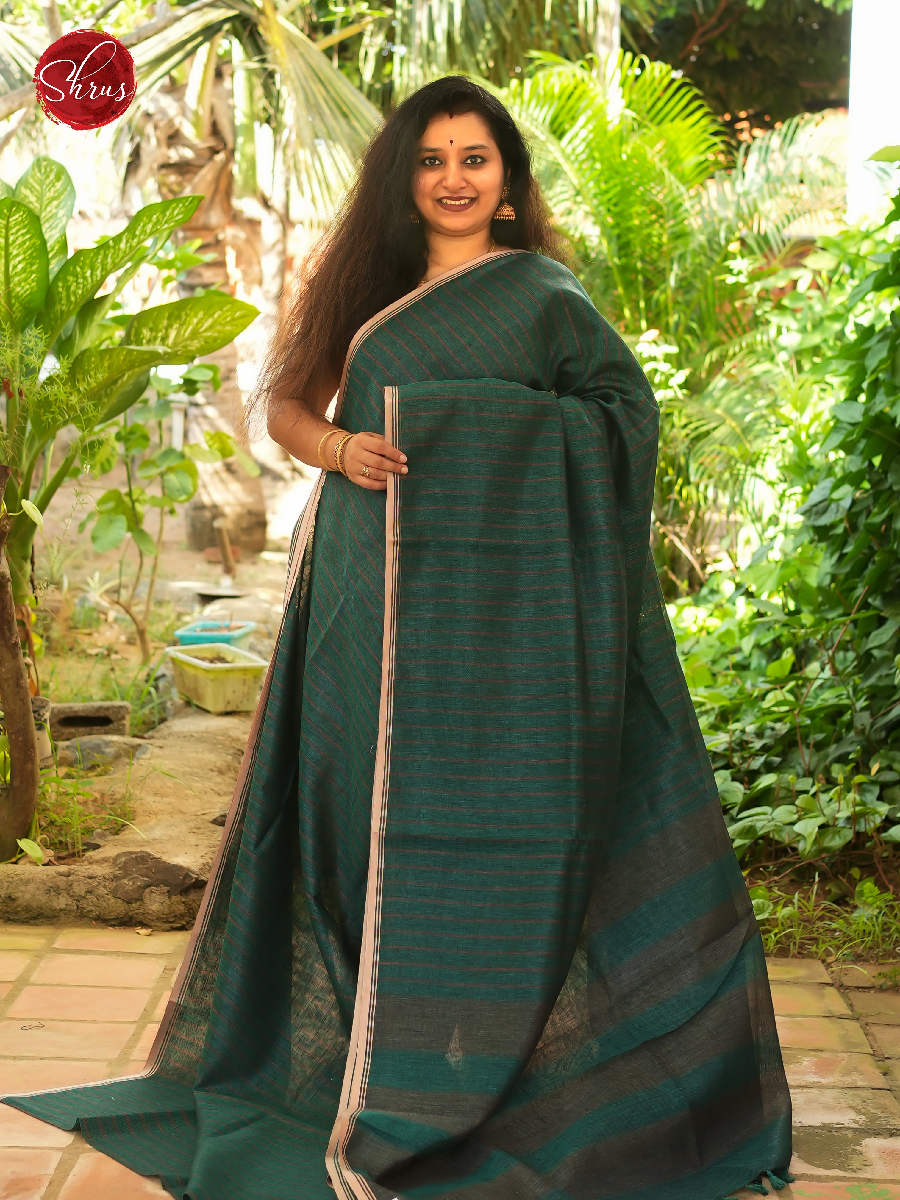 Green - Linen Saree - Shop on ShrusEternity.com