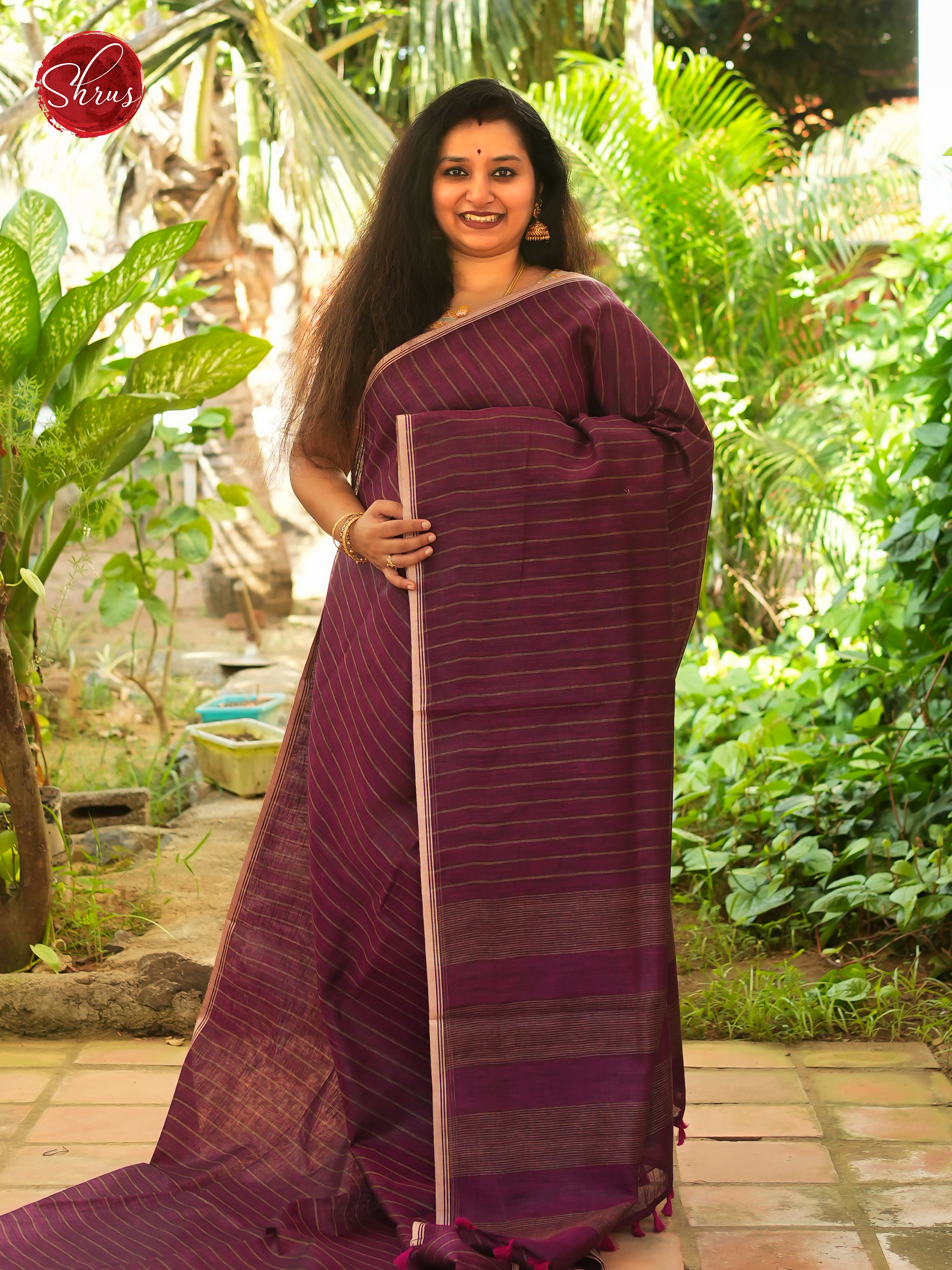 Wine - Linen Saree - Shop on ShrusEternity.com