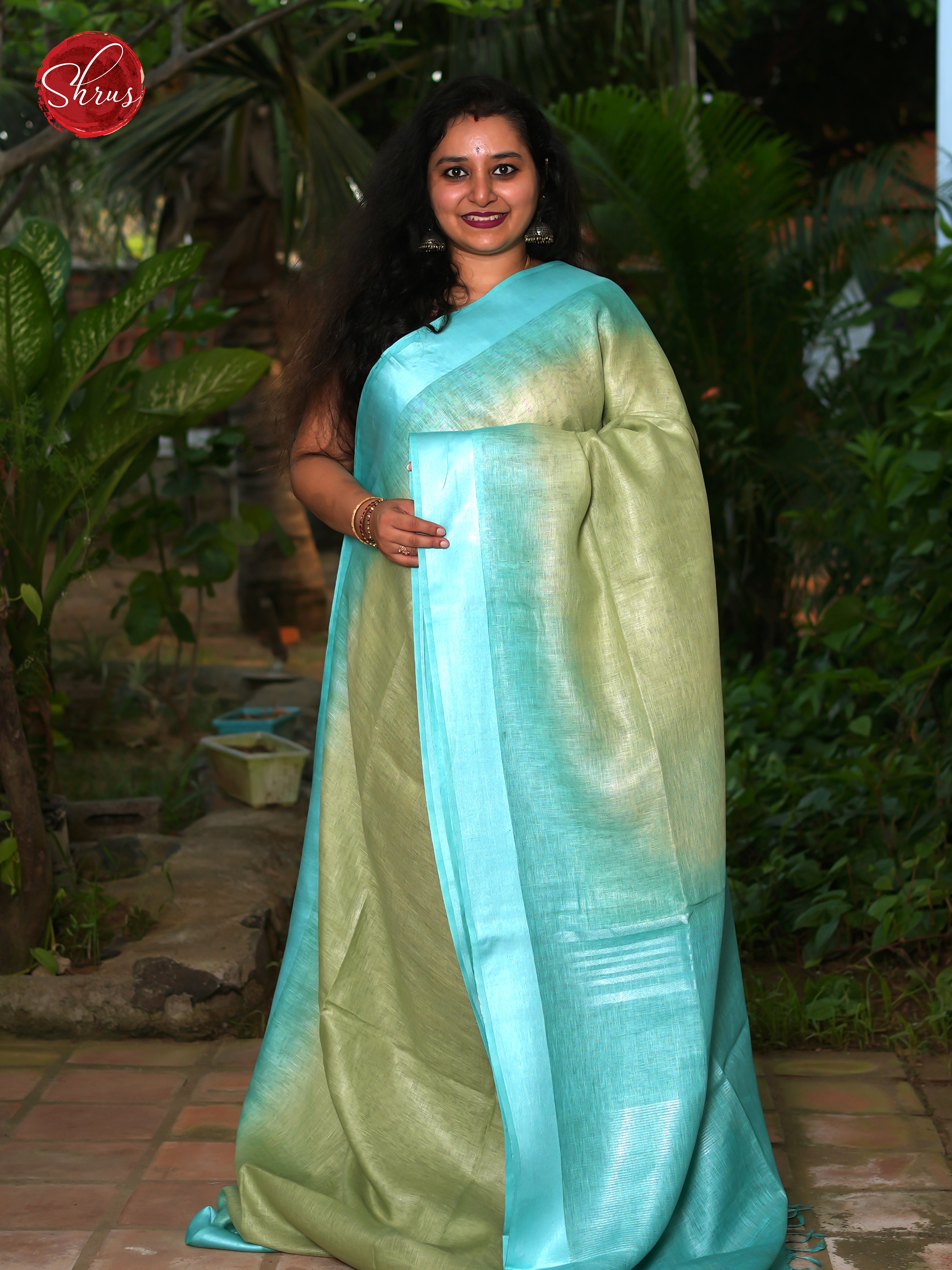 Green & Blue - Linen Saree - Shop on ShrusEternity.com