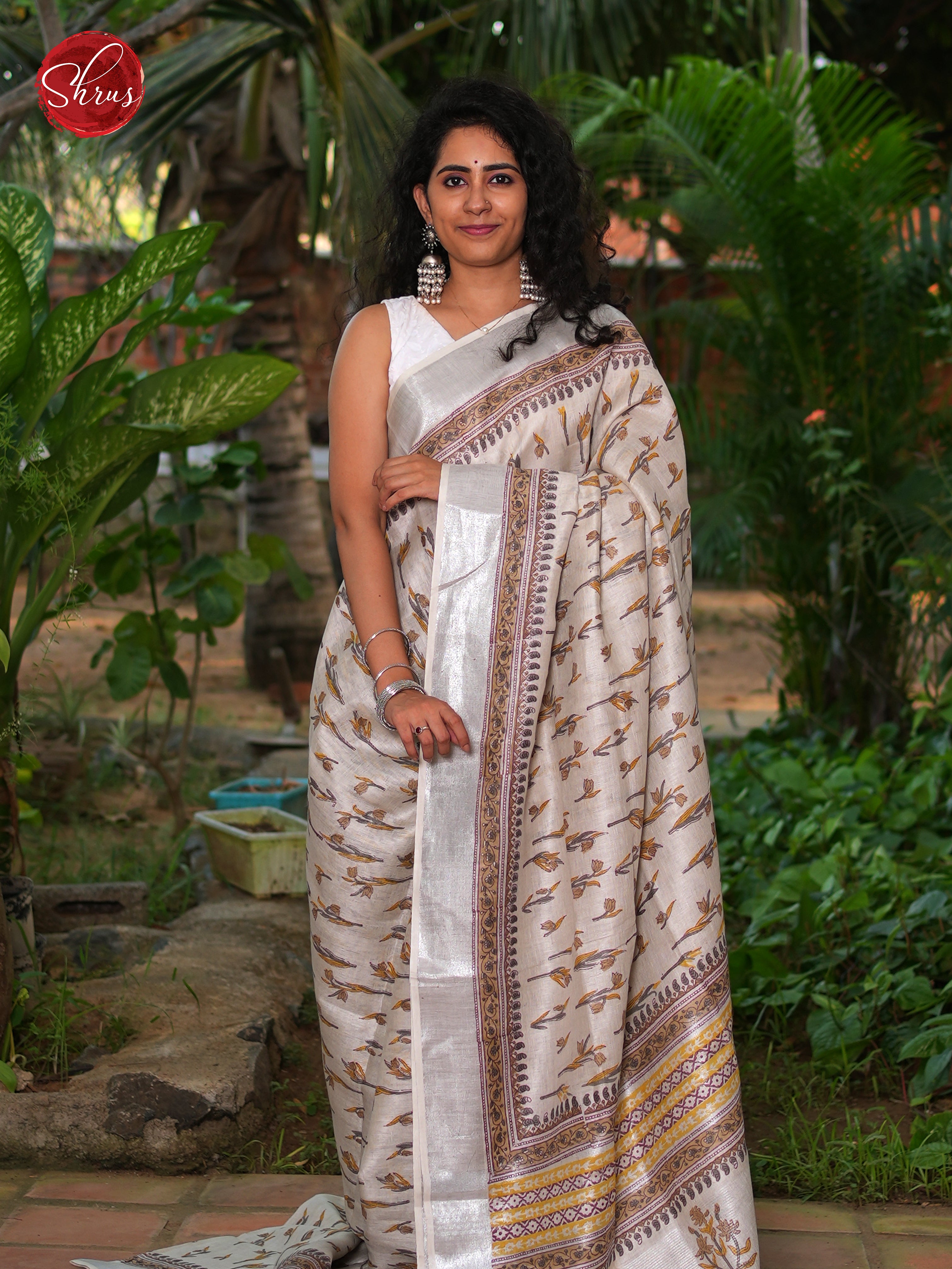 White & Brown - Linen Saree - Shop on ShrusEternity.com