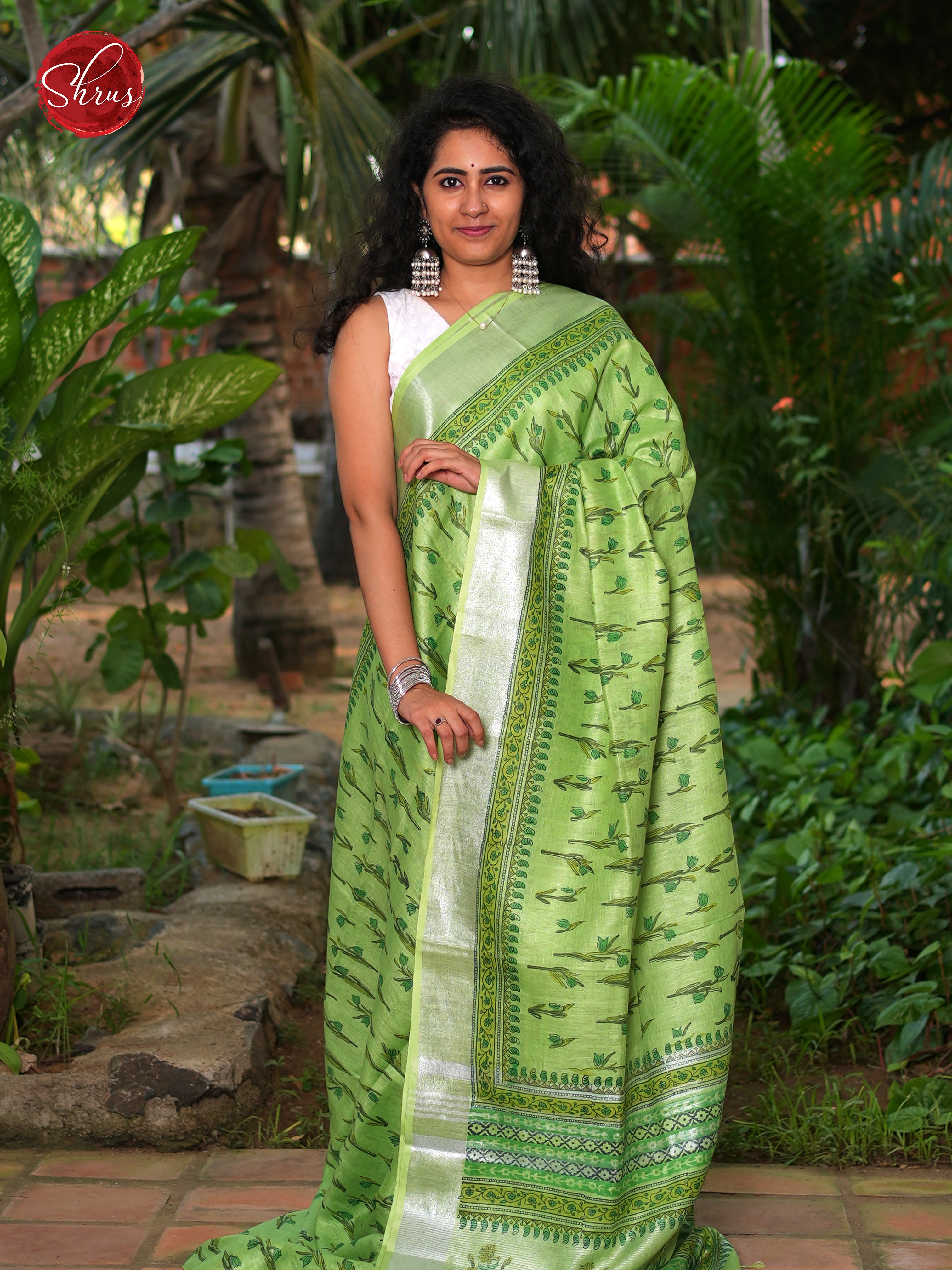 Green(Single Tone) - Linen Saree - Shop on ShrusEternity.com