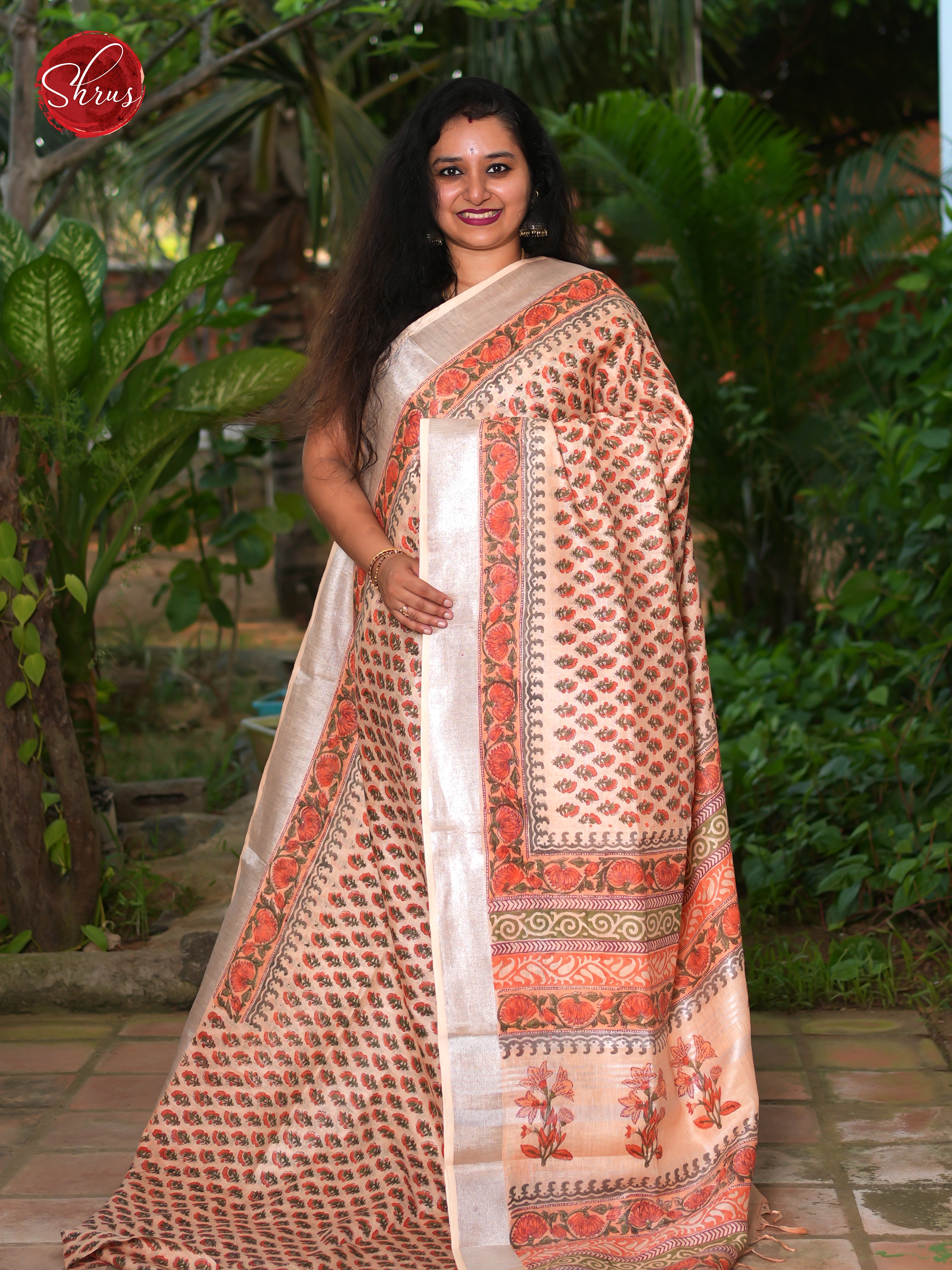 Peach - Linen Saree - Shop on ShrusEternity.com