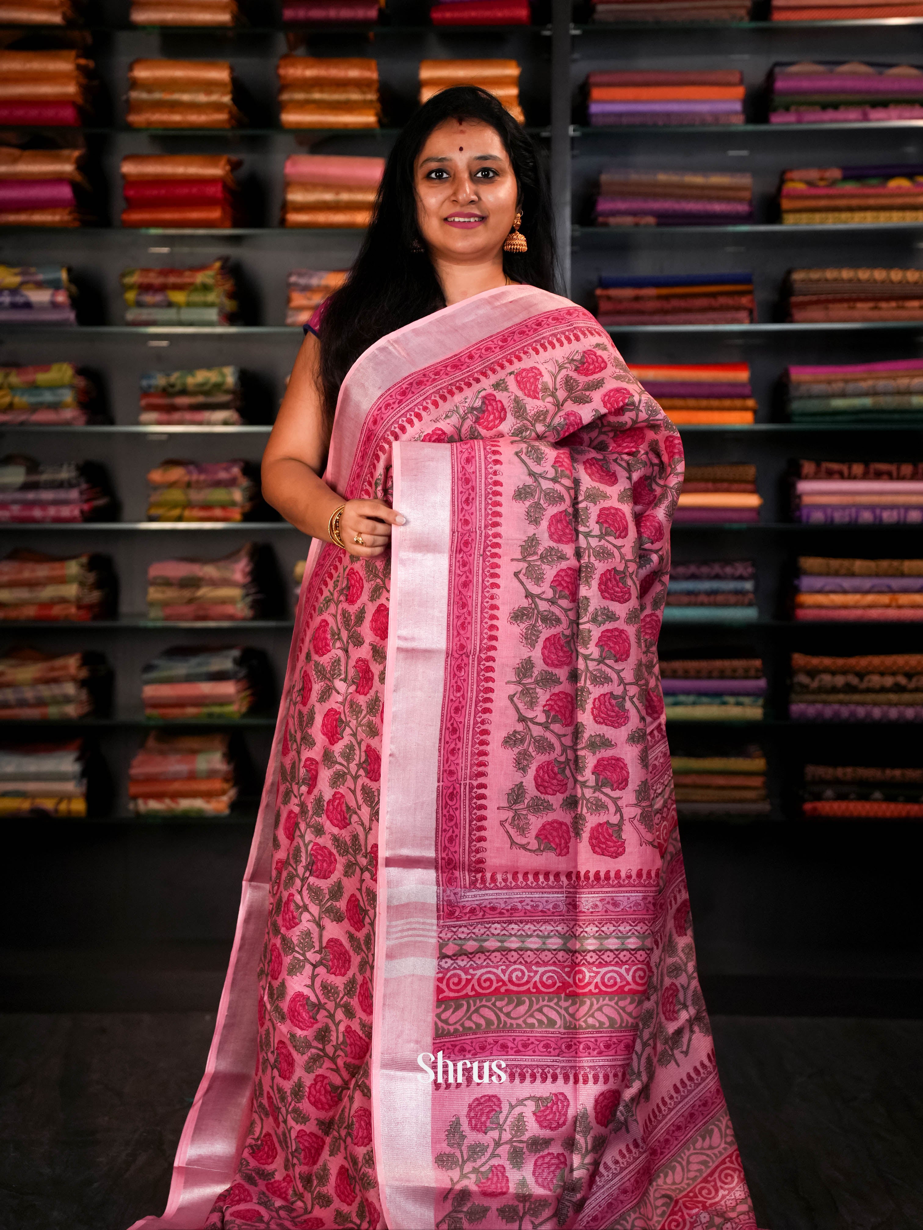 Rosy Pink - Linen Saree Saree - Shop on ShrusEternity.com