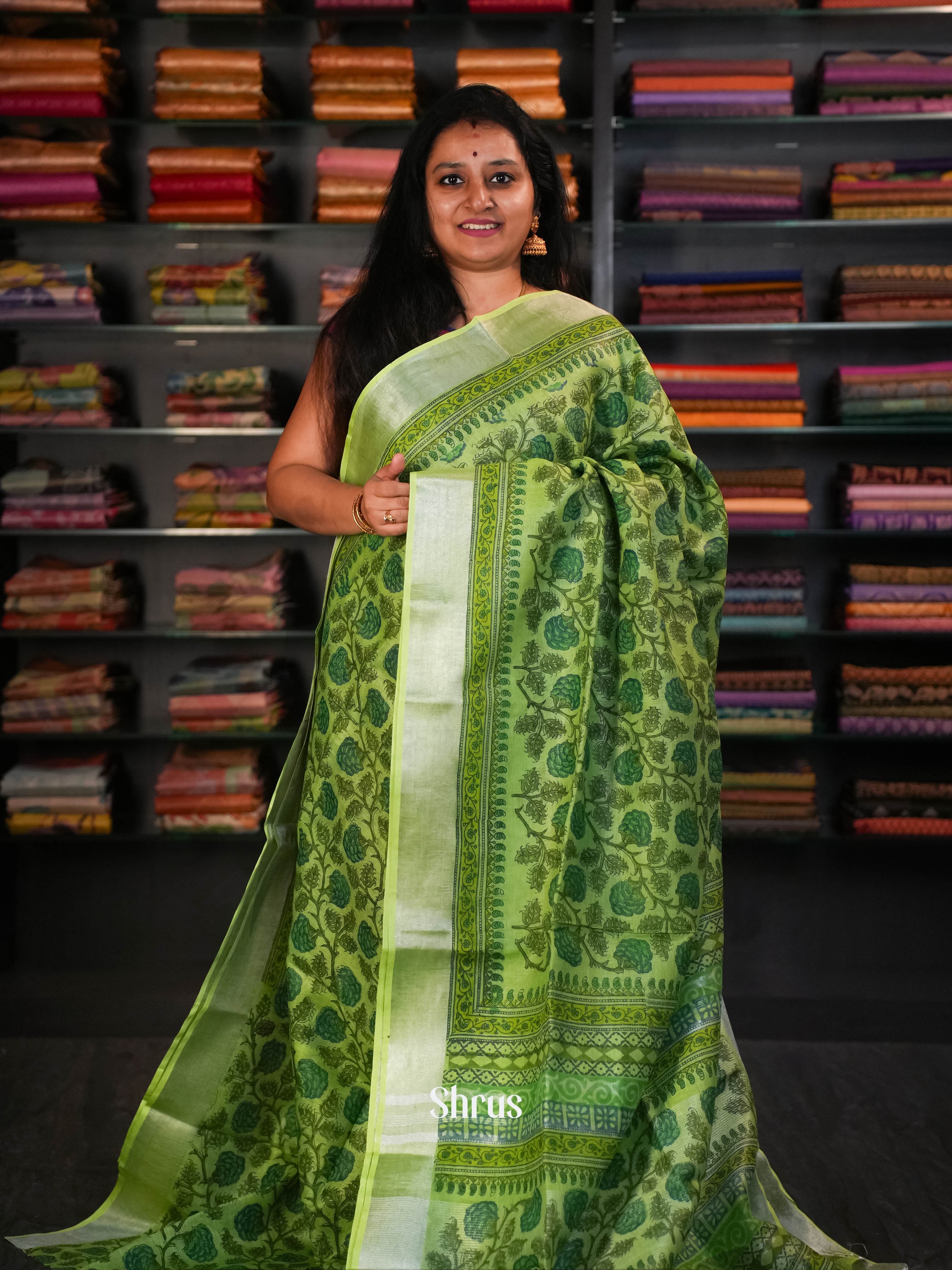 Green - Linen Saree Saree - Shop on ShrusEternity.com