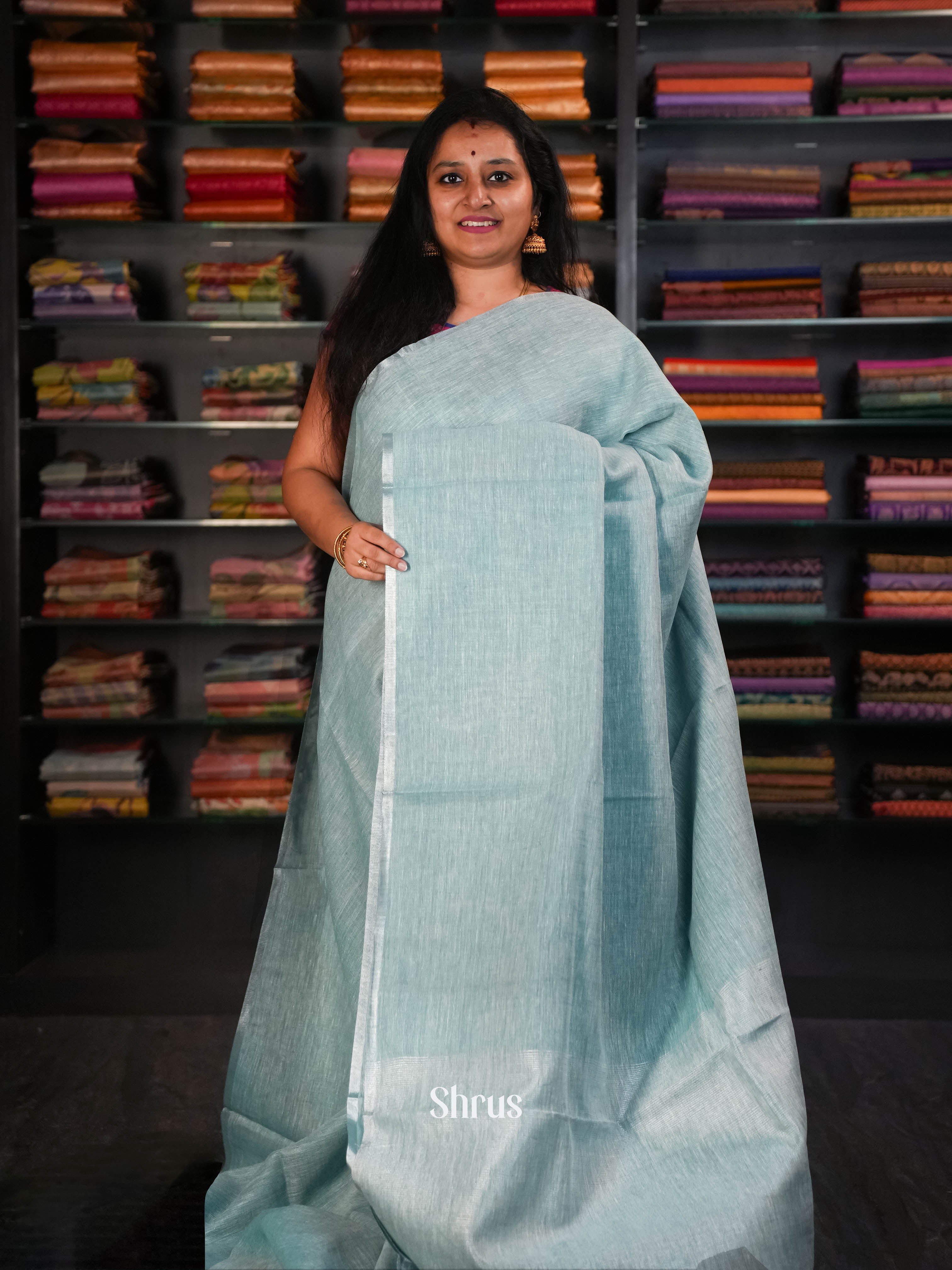 Sky Blue - Linen Saree Saree - Shop on ShrusEternity.com