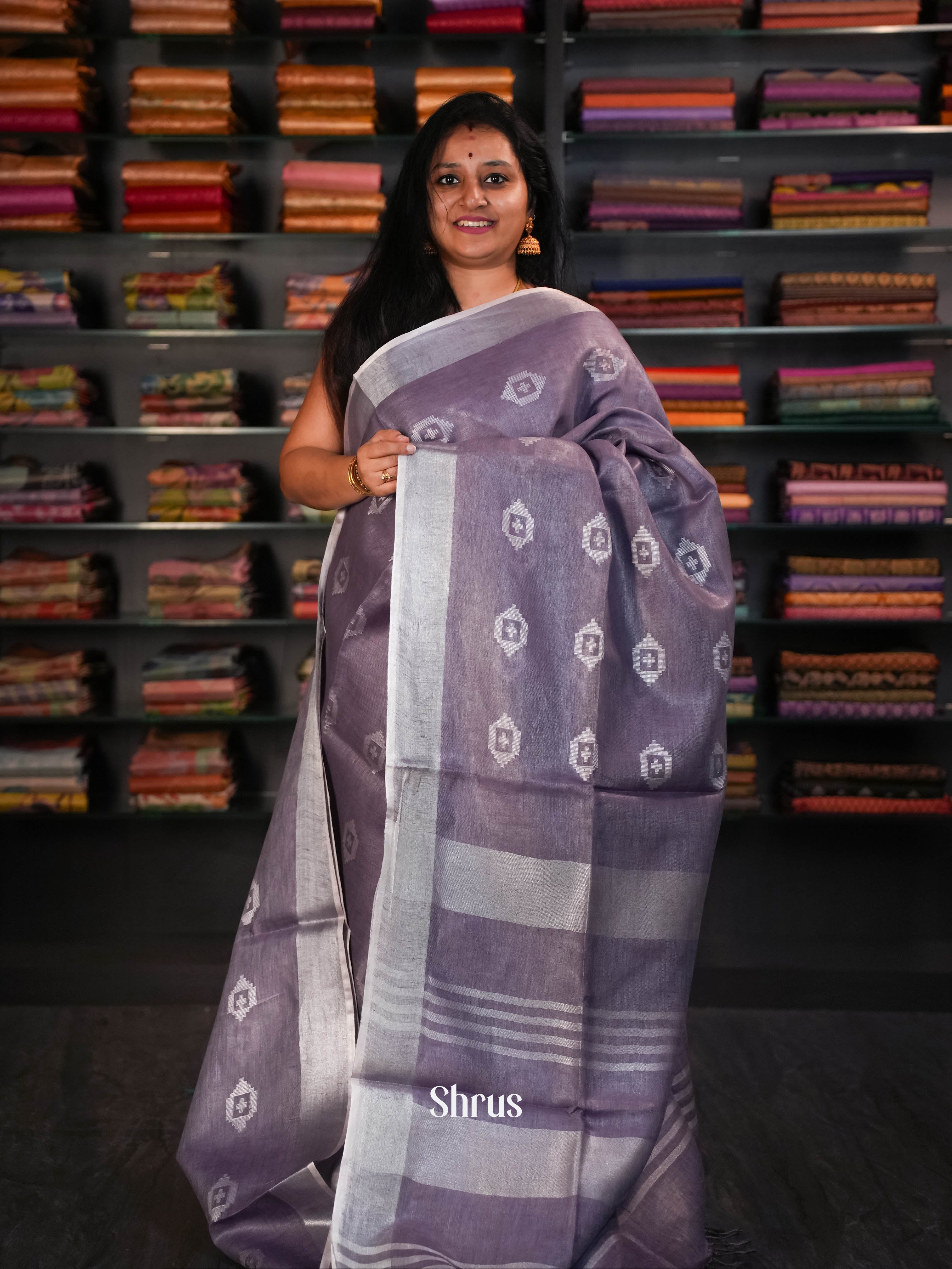 Purple - Linen Saree Saree - Shop on ShrusEternity.com