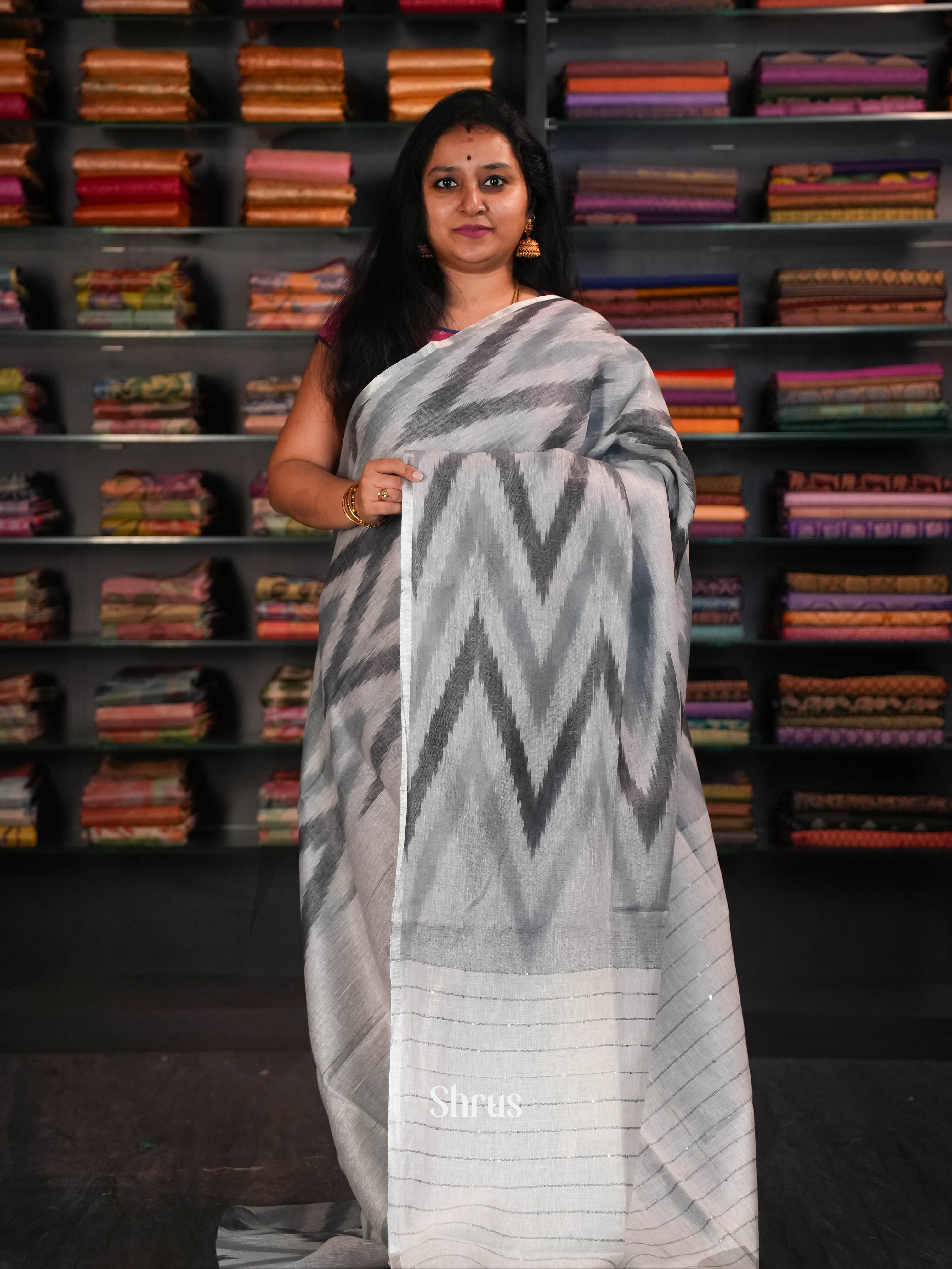 Silverish Grey - Linen Saree Saree - Shop on ShrusEternity.com