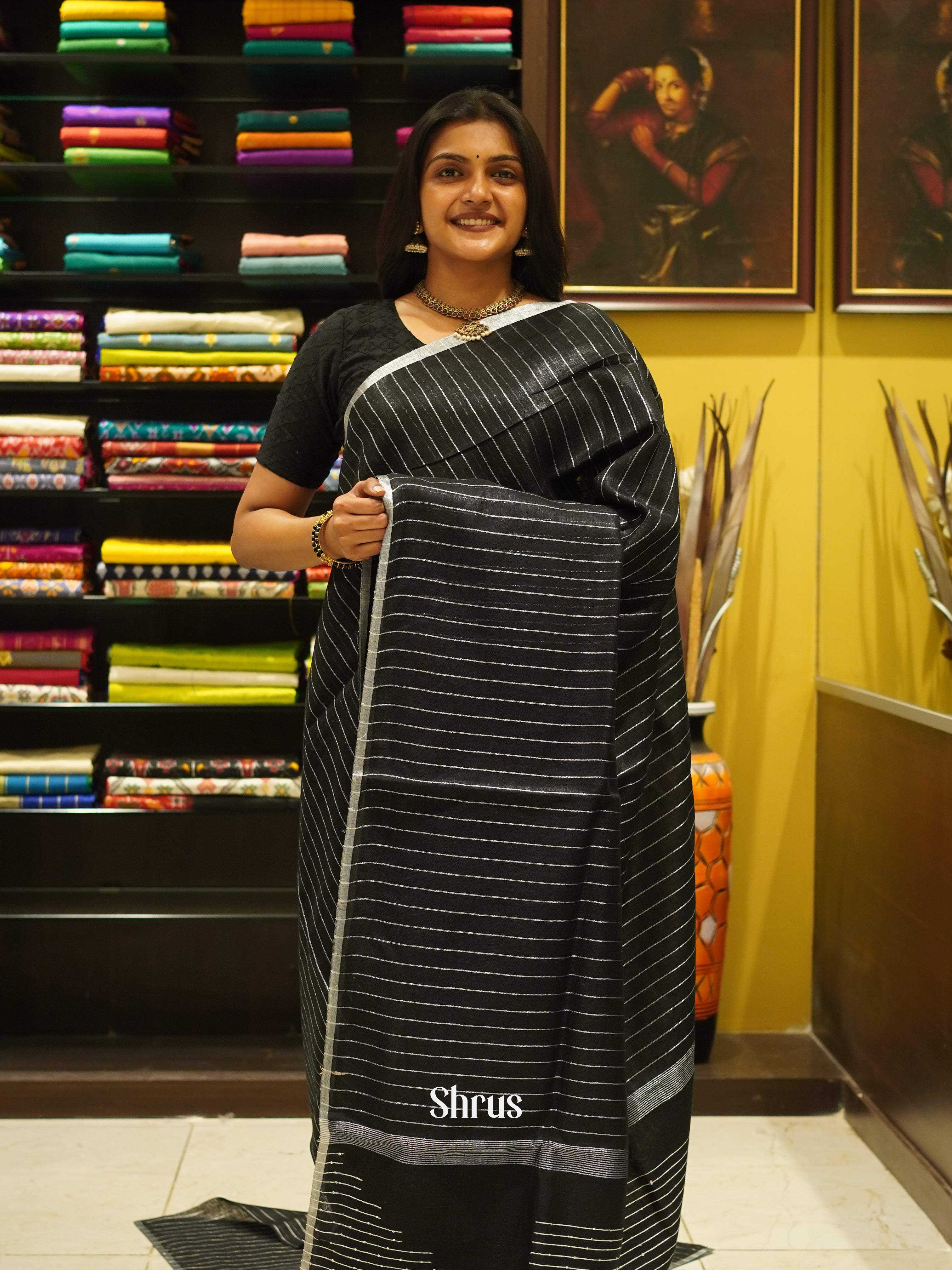 Black (Single Tone) - Linen Saree - Shop on ShrusEternity.com