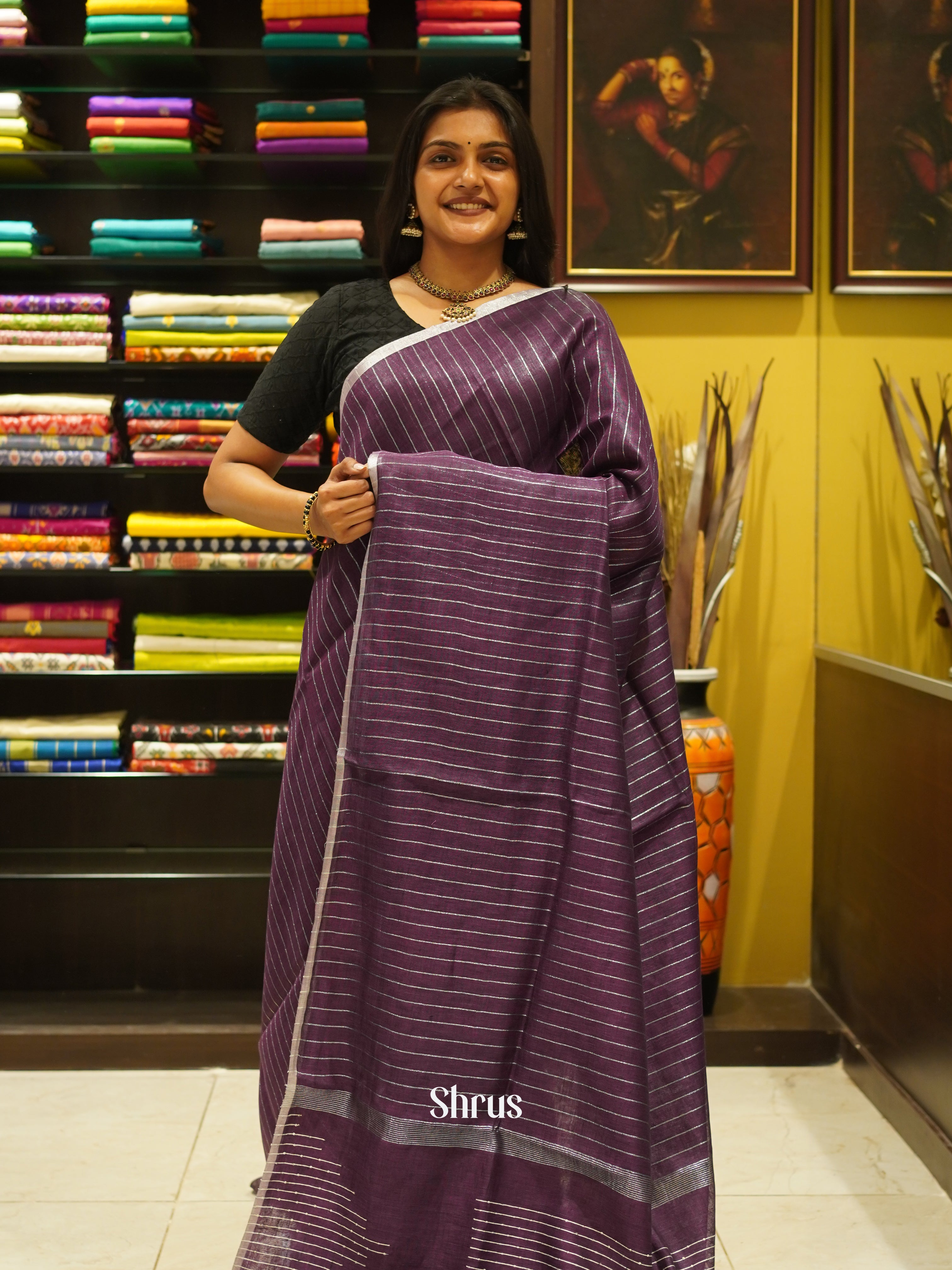 Purple (Single Tone)- Linen Saree - Shop on ShrusEternity.com