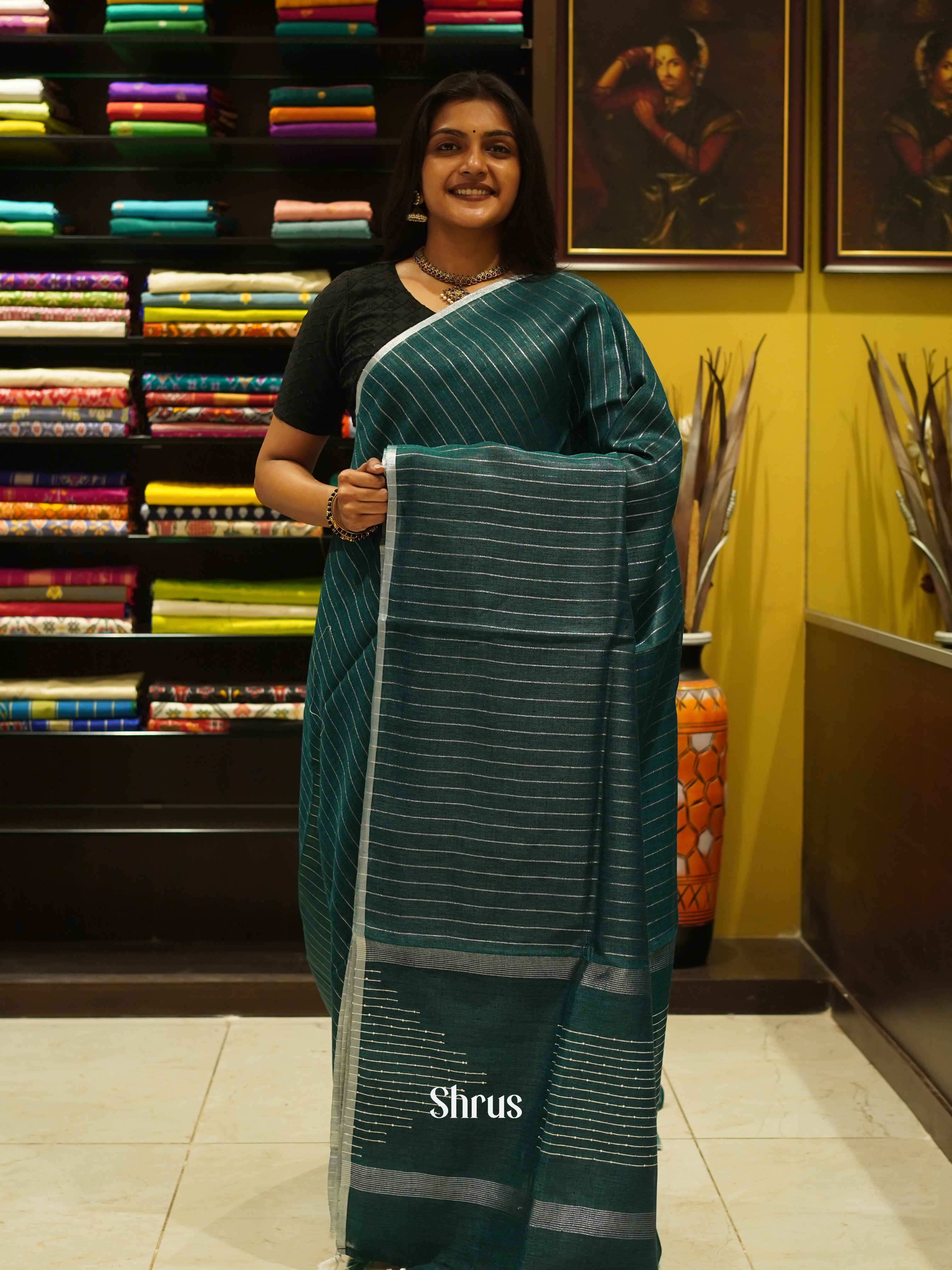 Green (Single tone) - Linen Saree - Shop on ShrusEternity.com