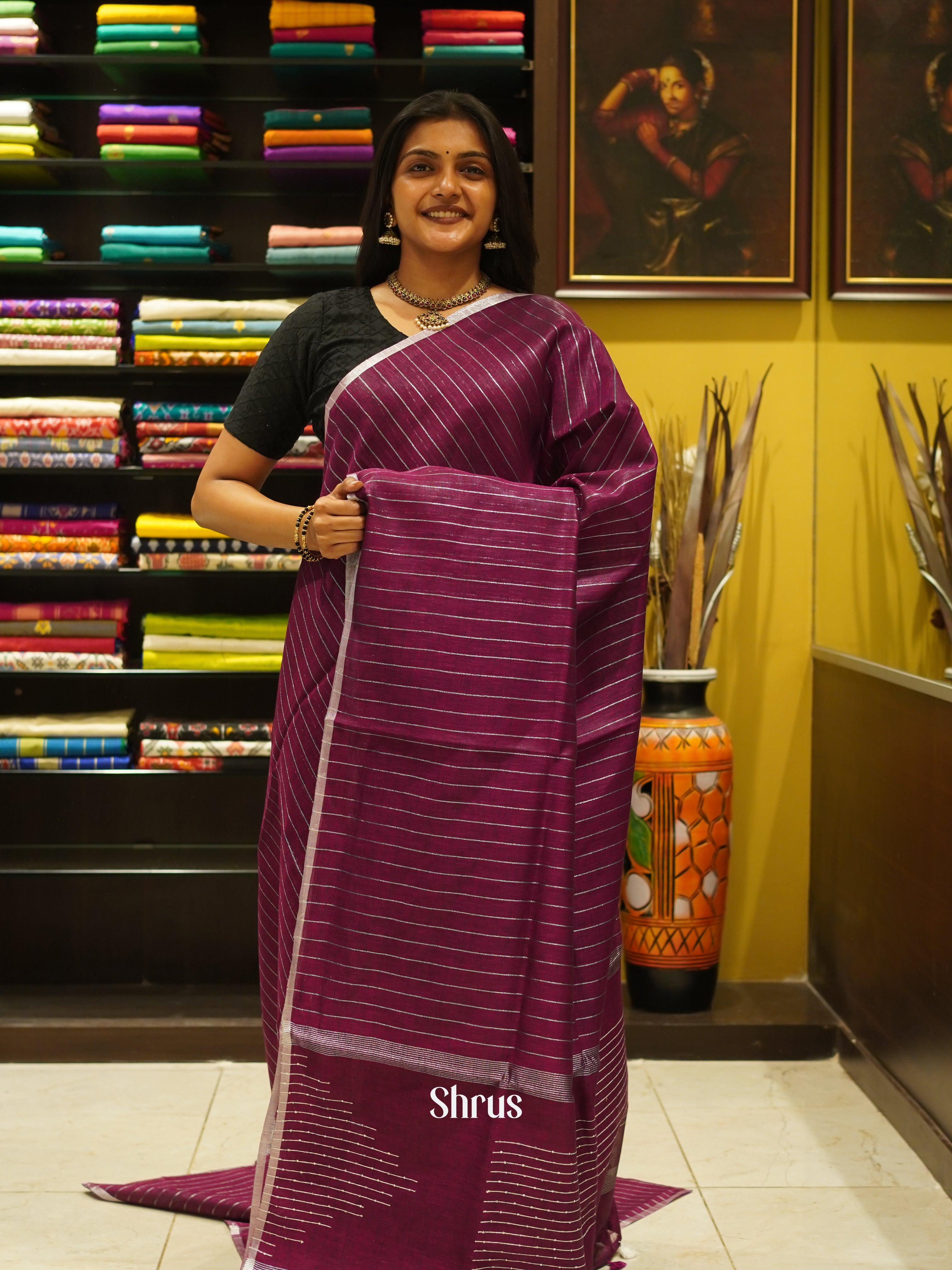 Purple (Single Tone) - Linen Saree - Shop on ShrusEternity.com