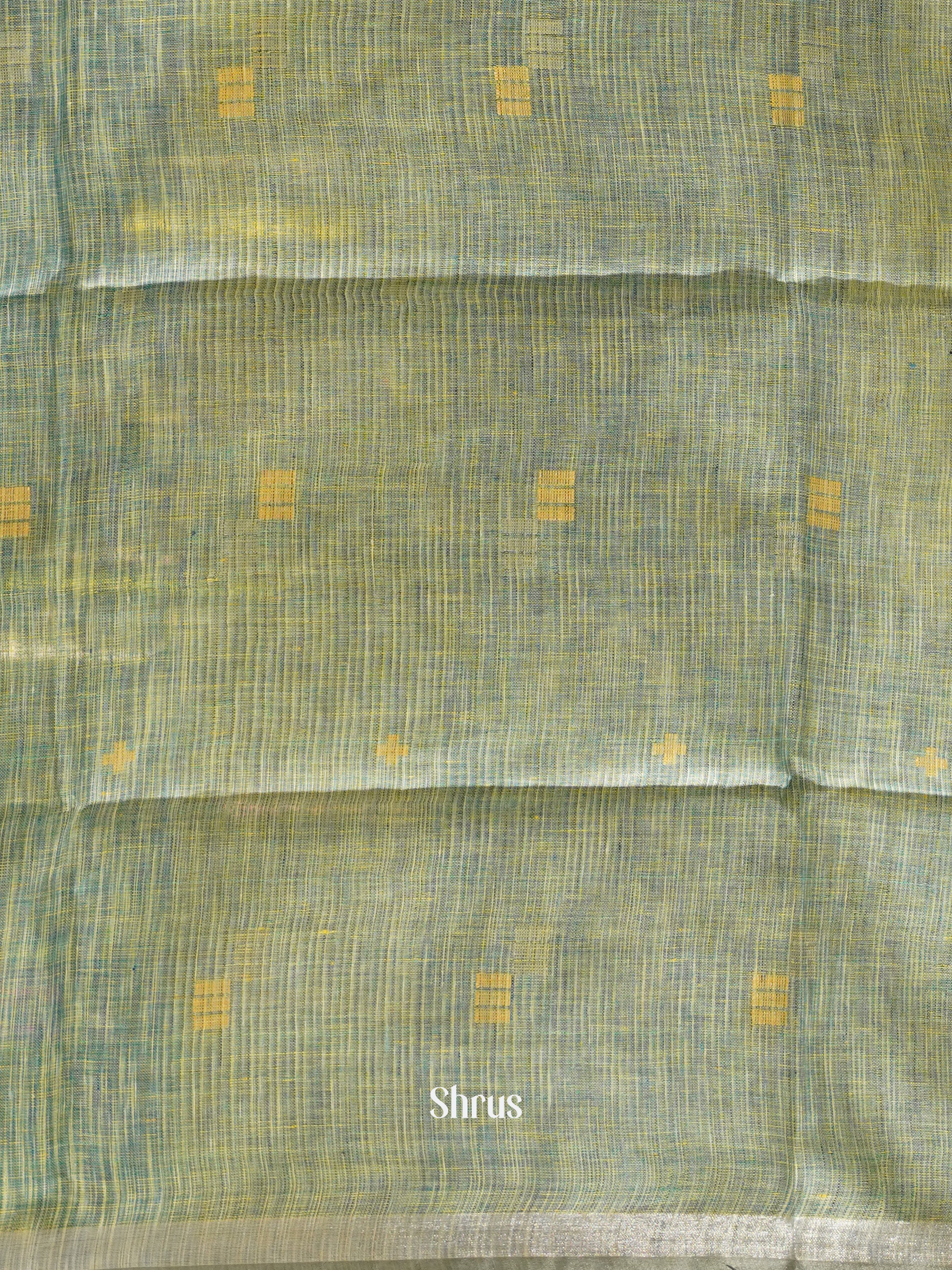 Green & Grey - Linen Saree - Shop on ShrusEternity.com