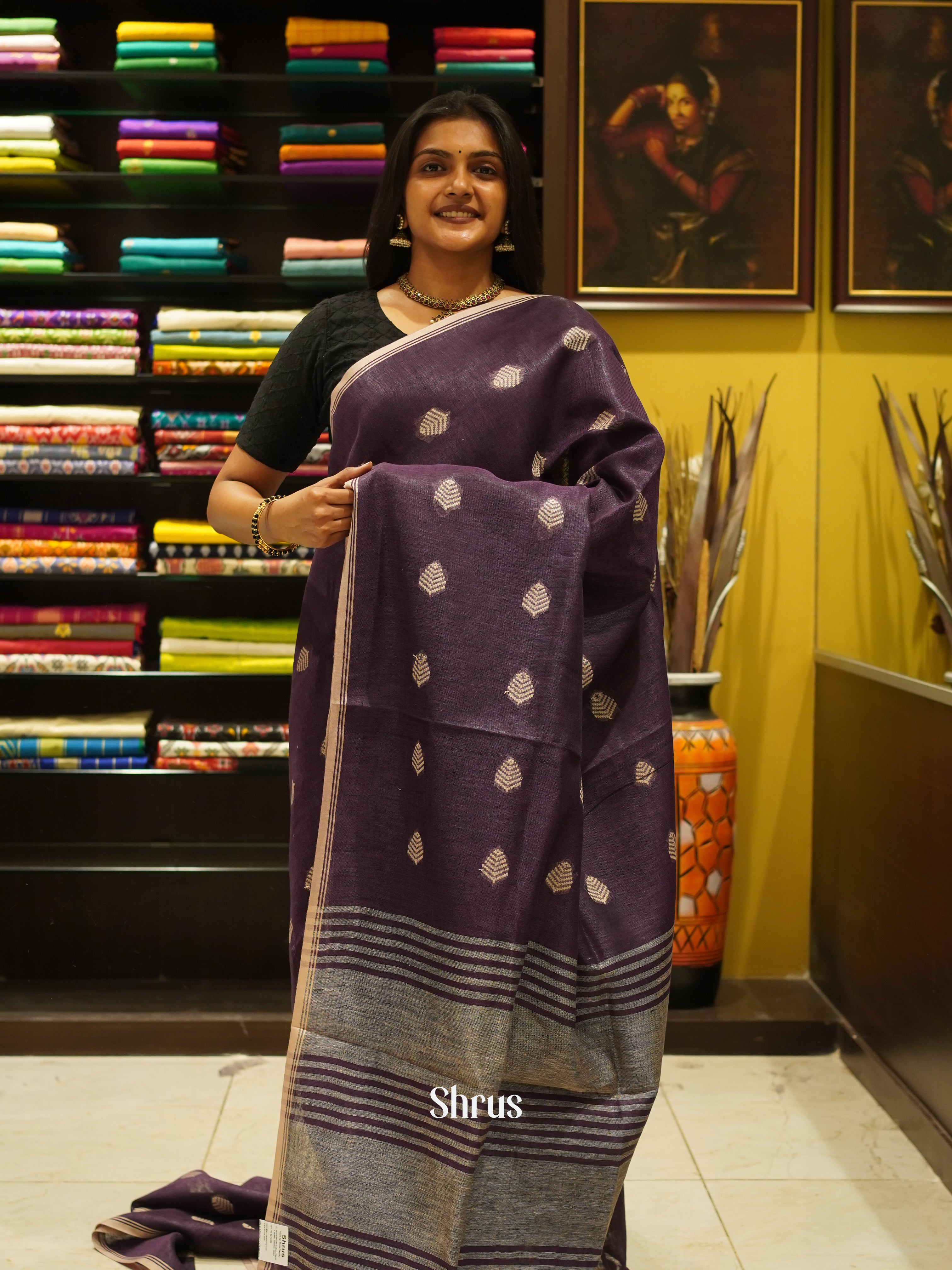 Purple(Single Tone)- Linen Saree - Shop on ShrusEternity.com