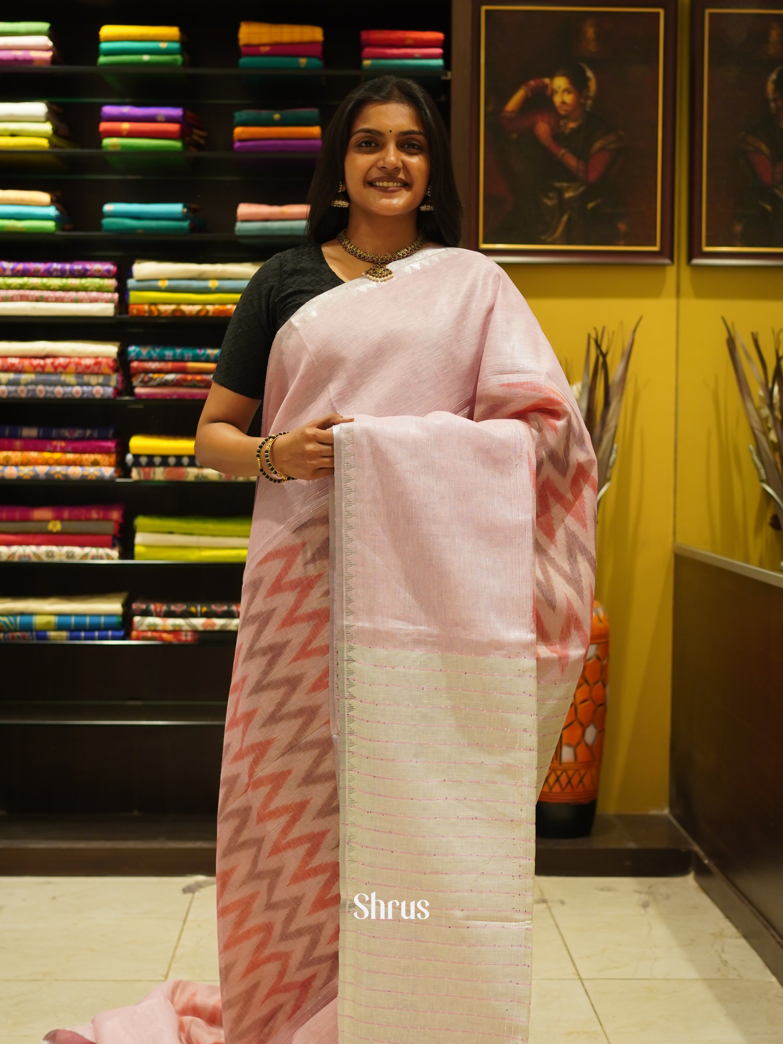 Pink & Peach - Linen Saree - Shop on ShrusEternity.com