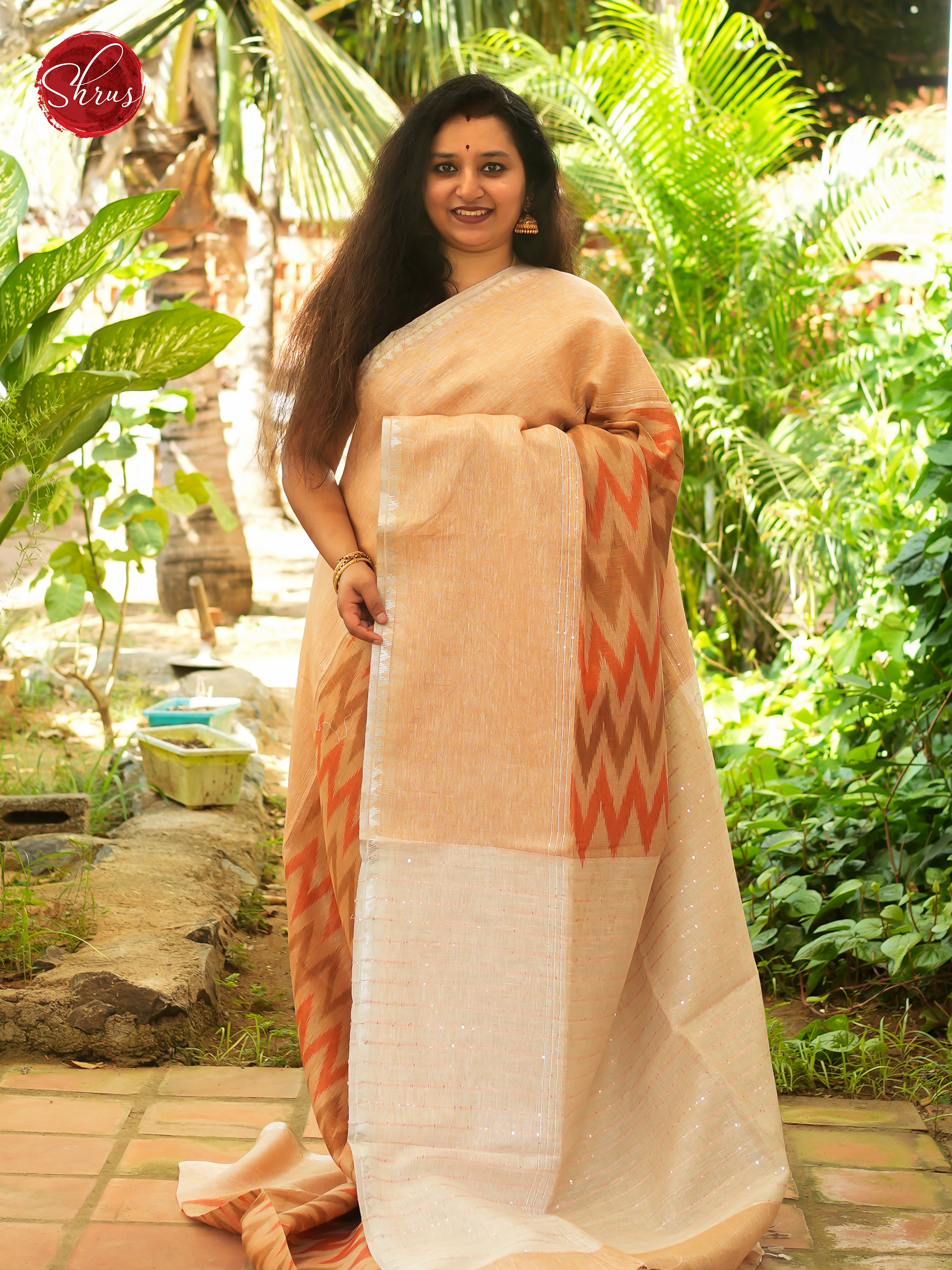 Beige & Cream - Linen Saree - Shop on ShrusEternity.com