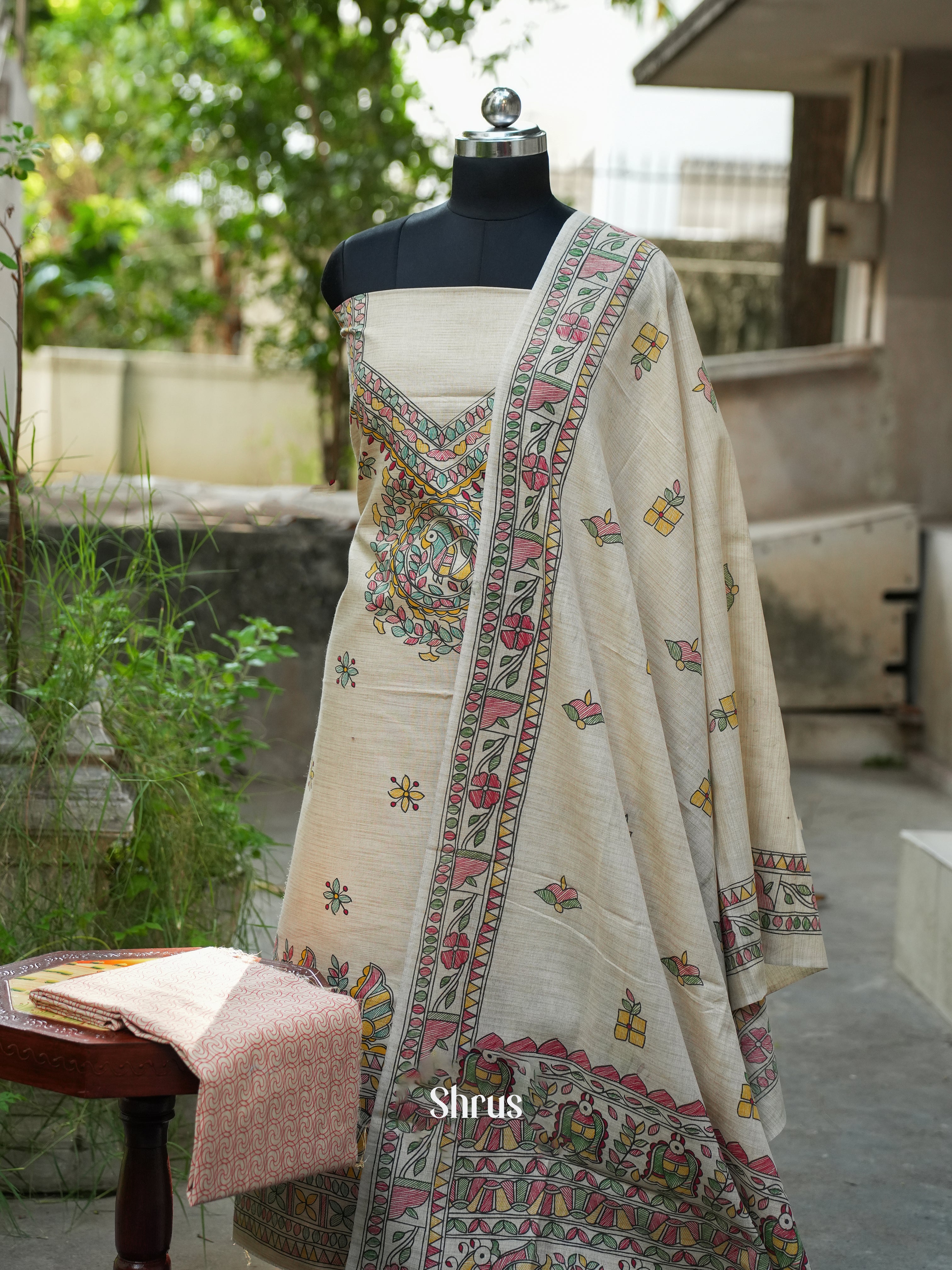 Cream & Red - Madhubani salwar - Shop on ShrusEternity.com