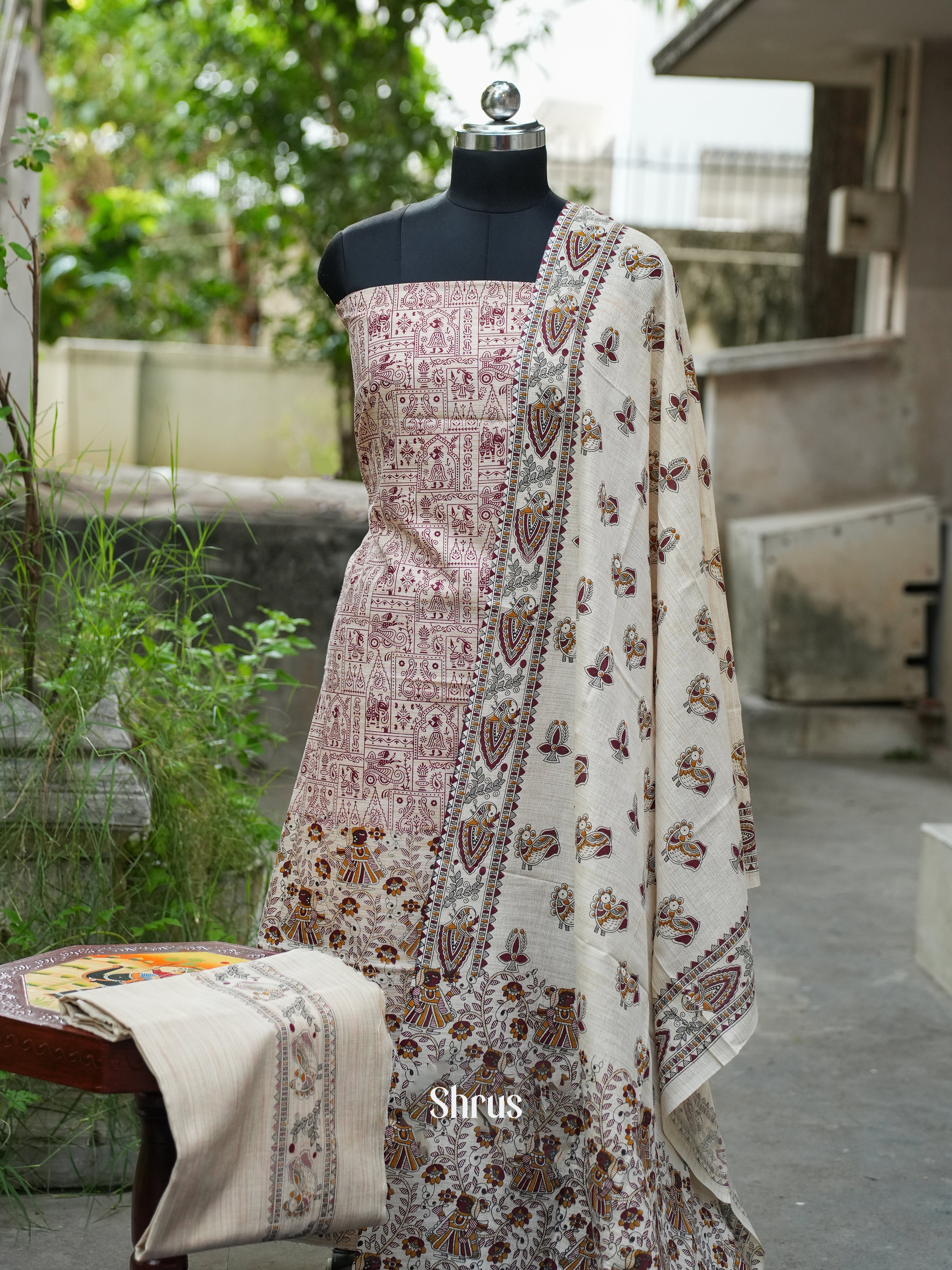 Cream & Pink - Madhubani salwar - Shop on ShrusEternity.com