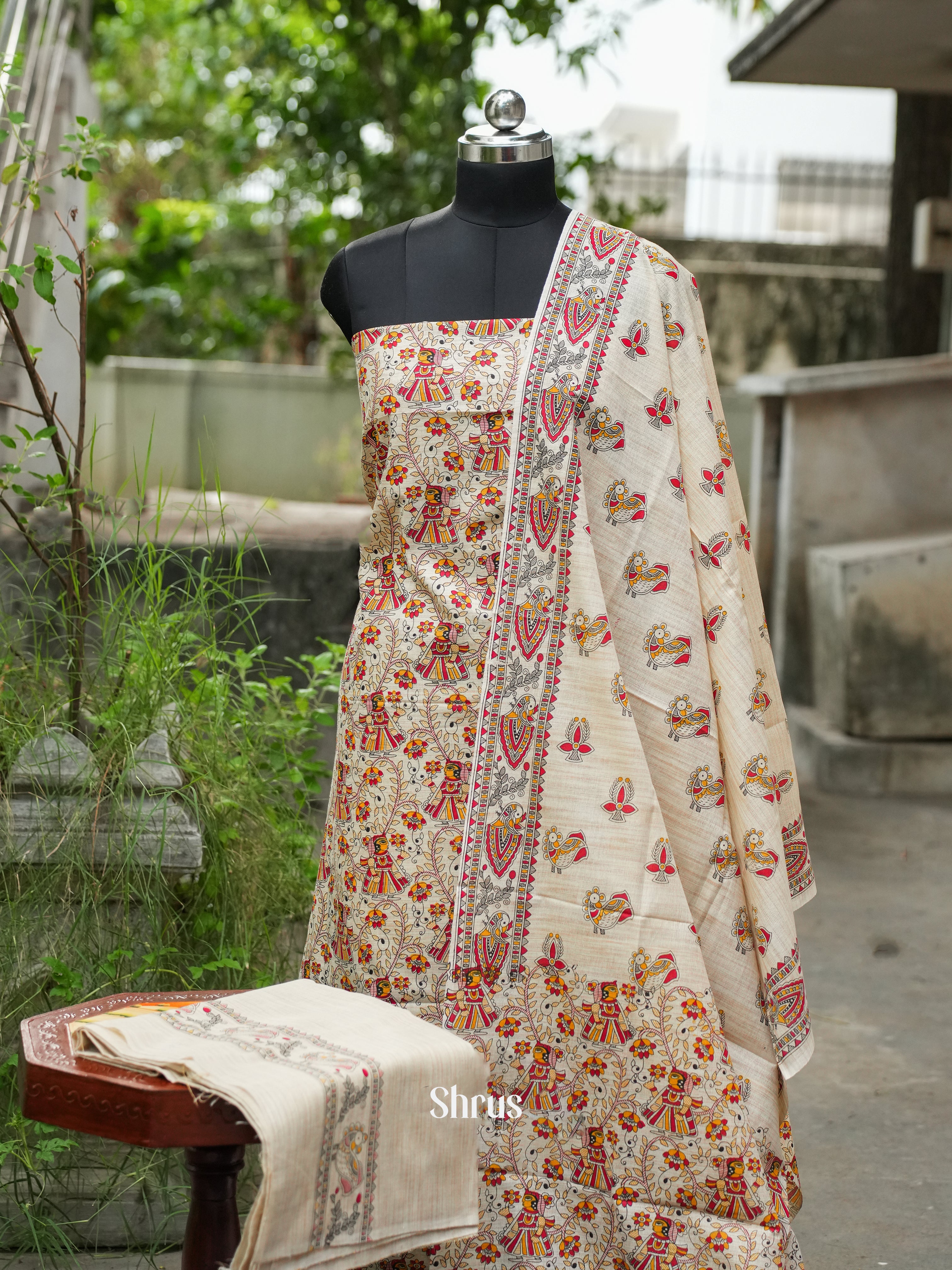 Cream & Orange - Madhubani salwar - Shop on ShrusEternity.com
