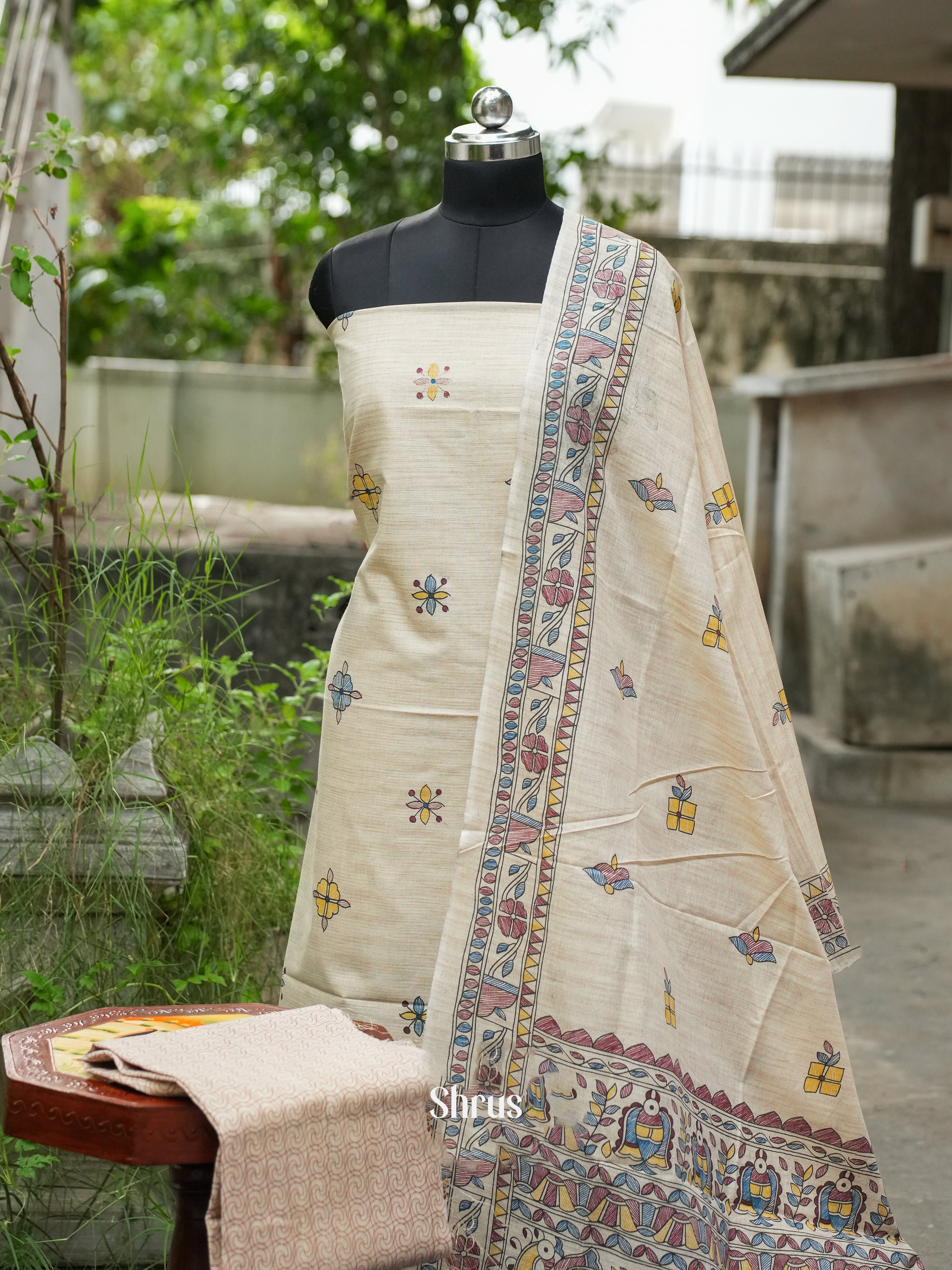 Cream & Brown - Madhubani salwar - Shop on ShrusEternity.com