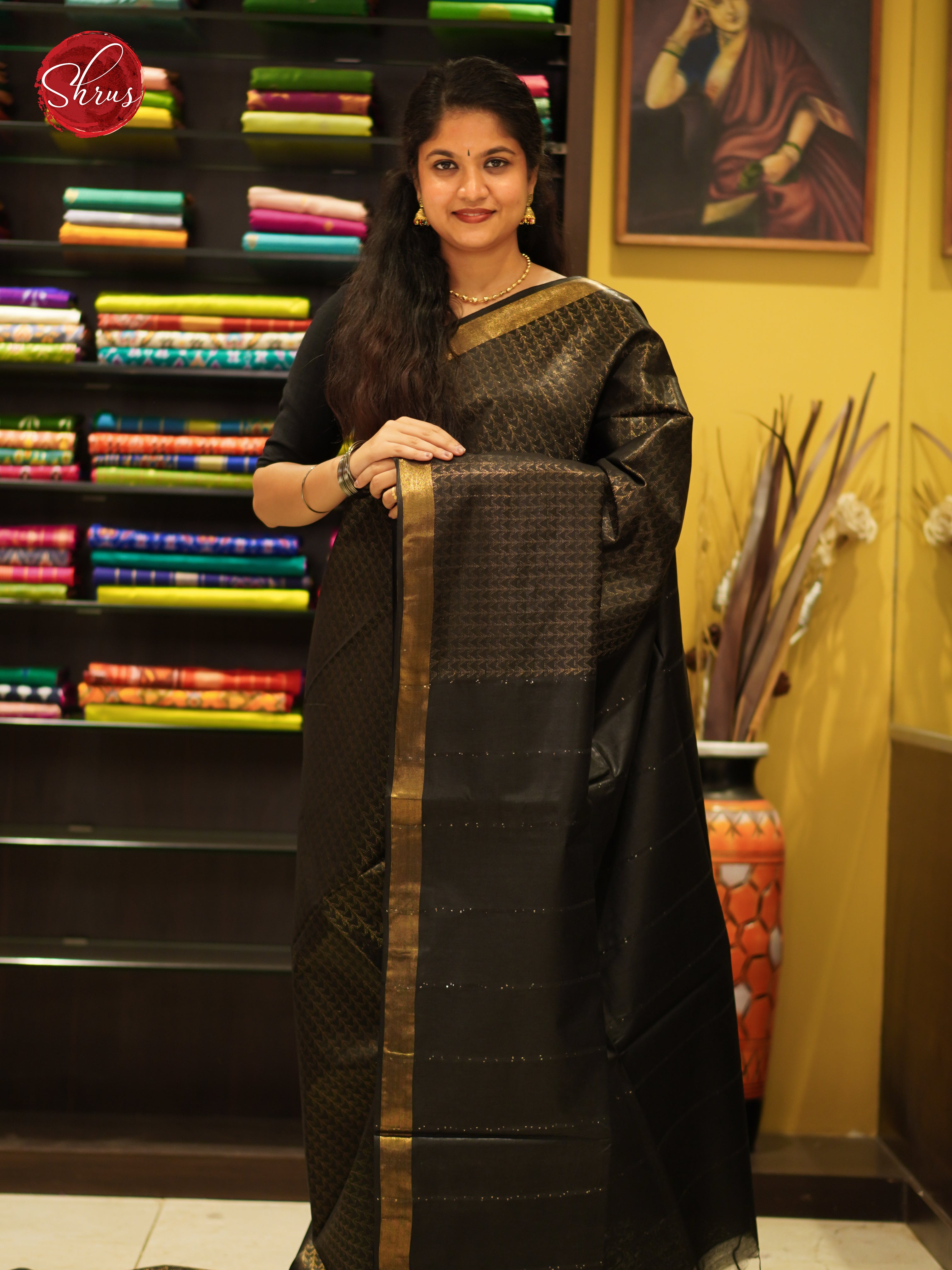 Black(Single Tone)- Semi Tussar Saree - Shop on ShrusEternity.com