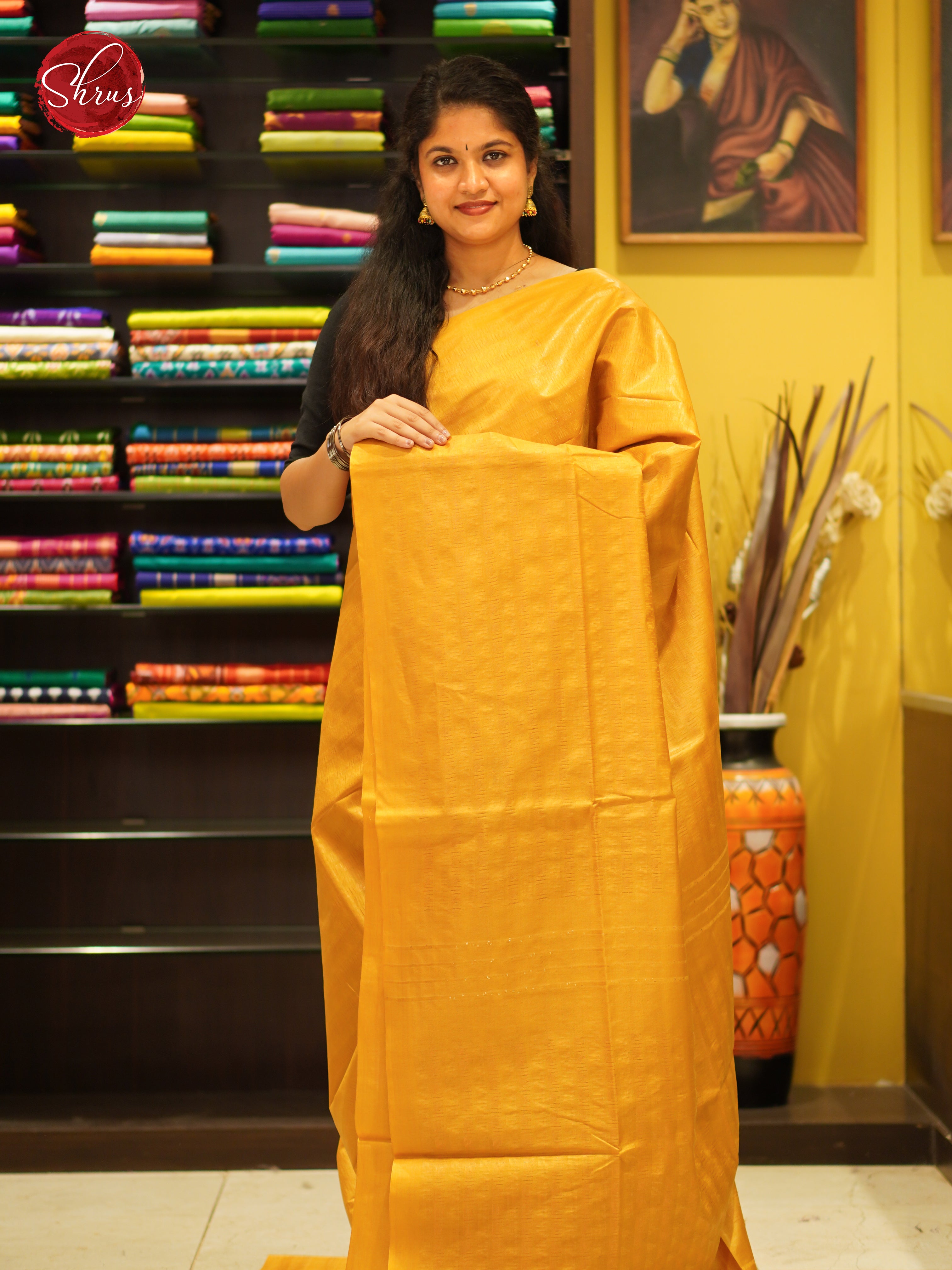 Yellow(Single Tone) - Semi Tussar Saree - Shop on ShrusEternity.com