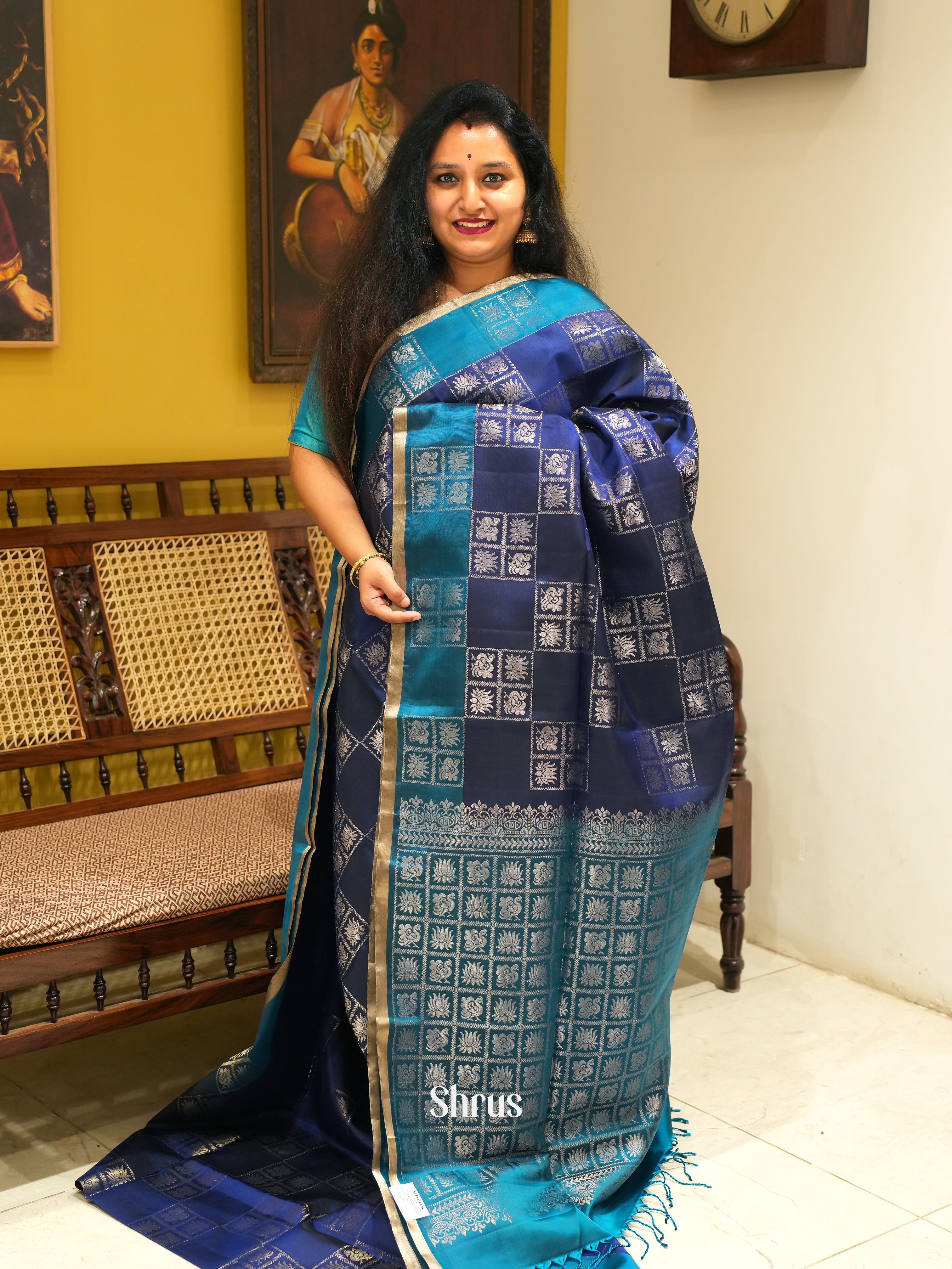 Blue & Teal - Soft Silk Saree - Shop on ShrusEternity.com